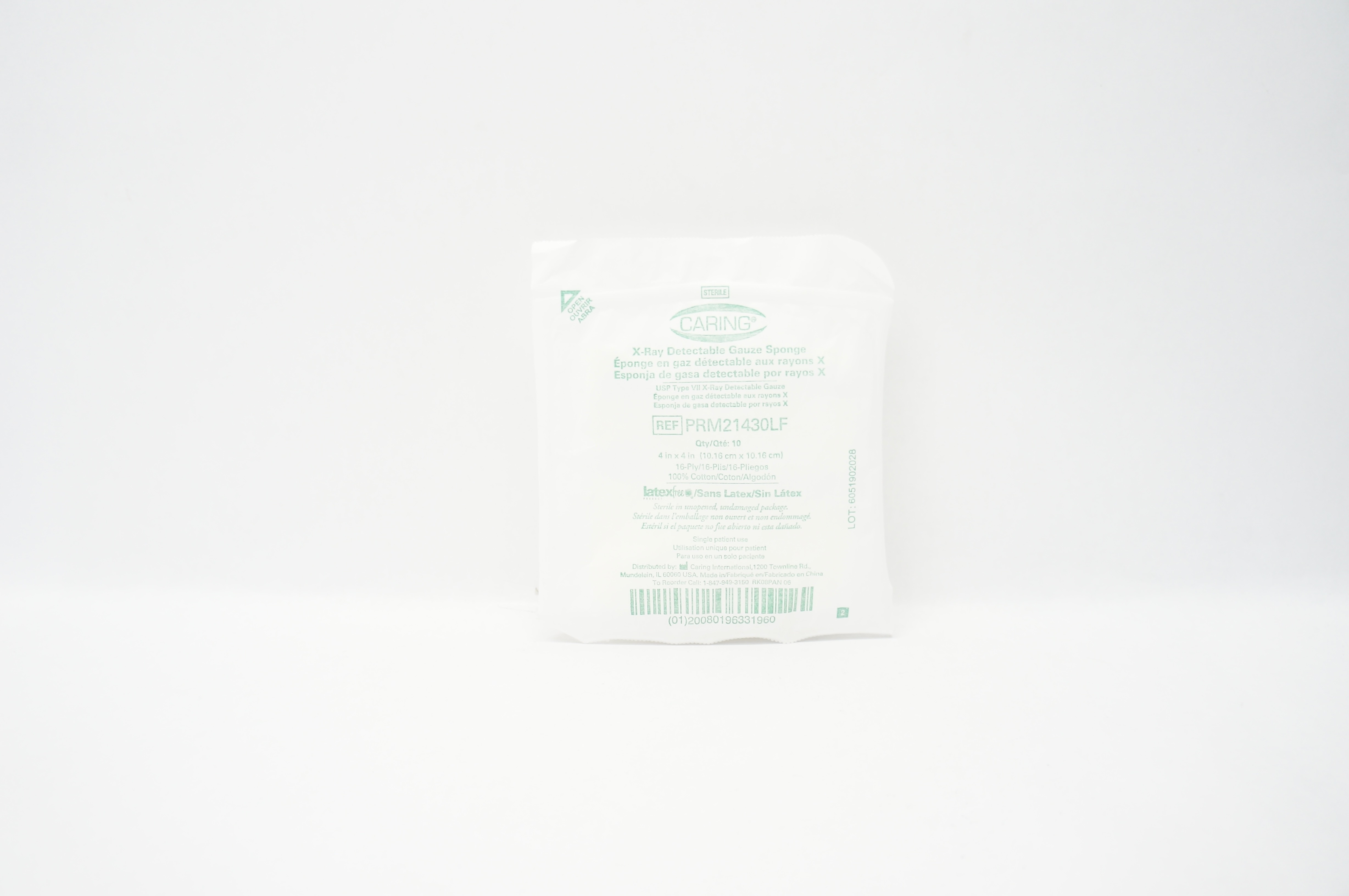 Medline PRM21430LF X-Ray Detectable Gauze Sponge 4 x 4 inch 16-Ply - Pack of 10