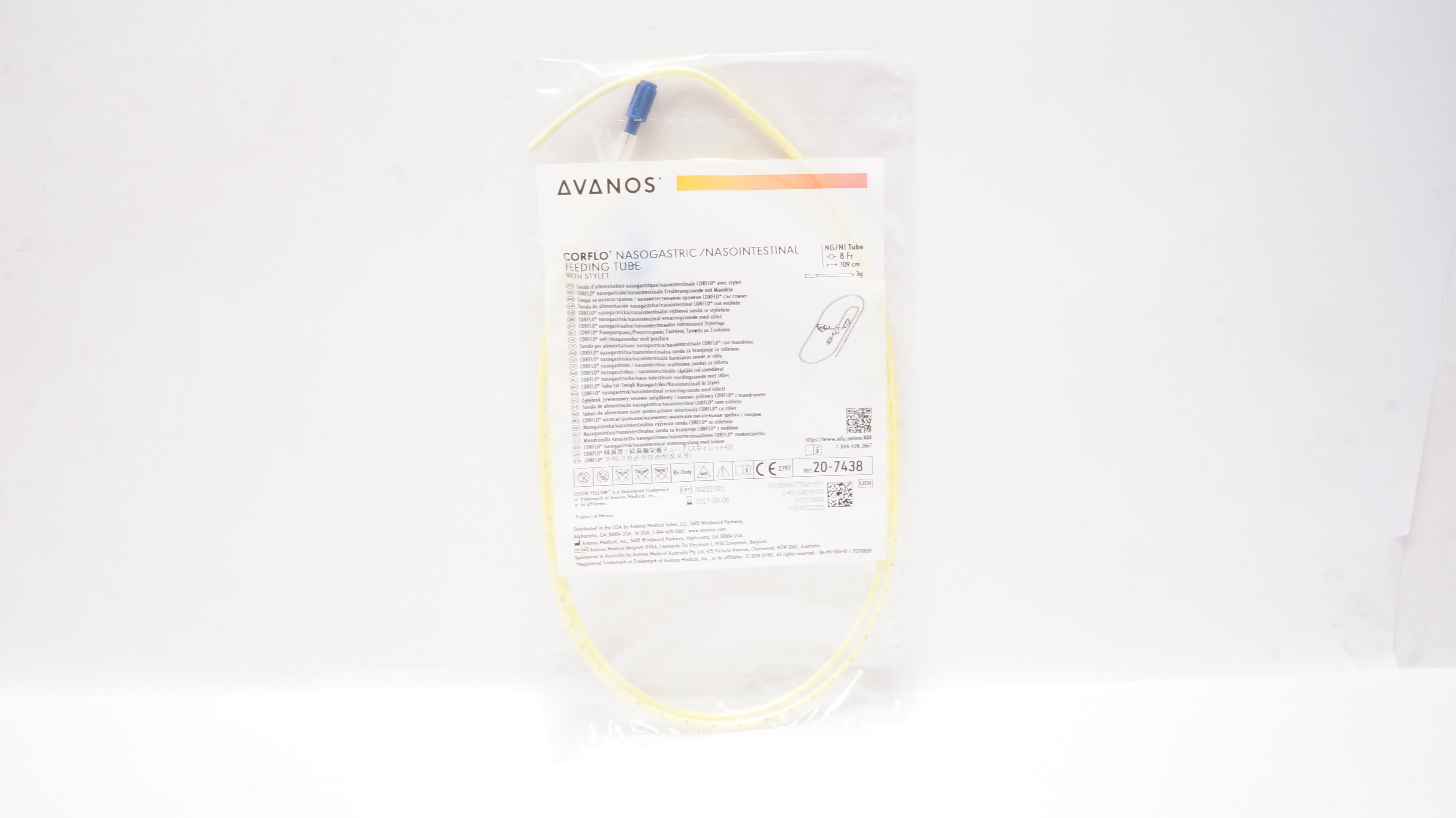 Avanos 20-7438 CORFLO Nasogastric/Nasointestinal Feeding Tube 8Fr x 109cm