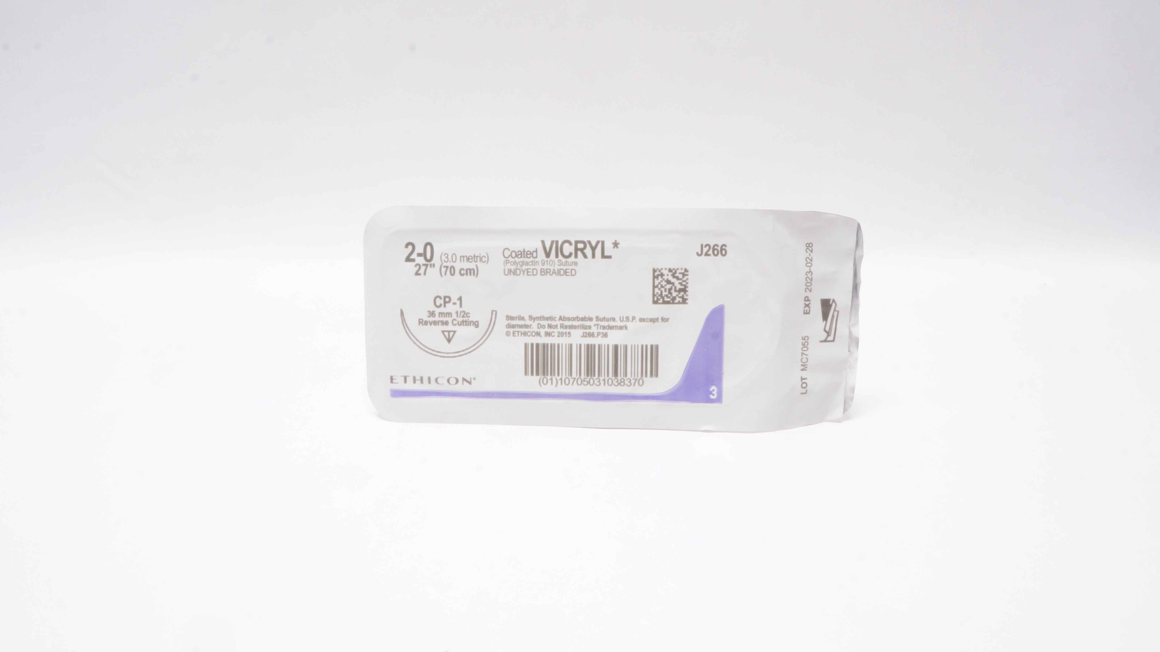Ethicon J266 2-0 Coated VICRYL Stre CP-1 36mm 1/2c Reverse Cutting, 27inch (x)