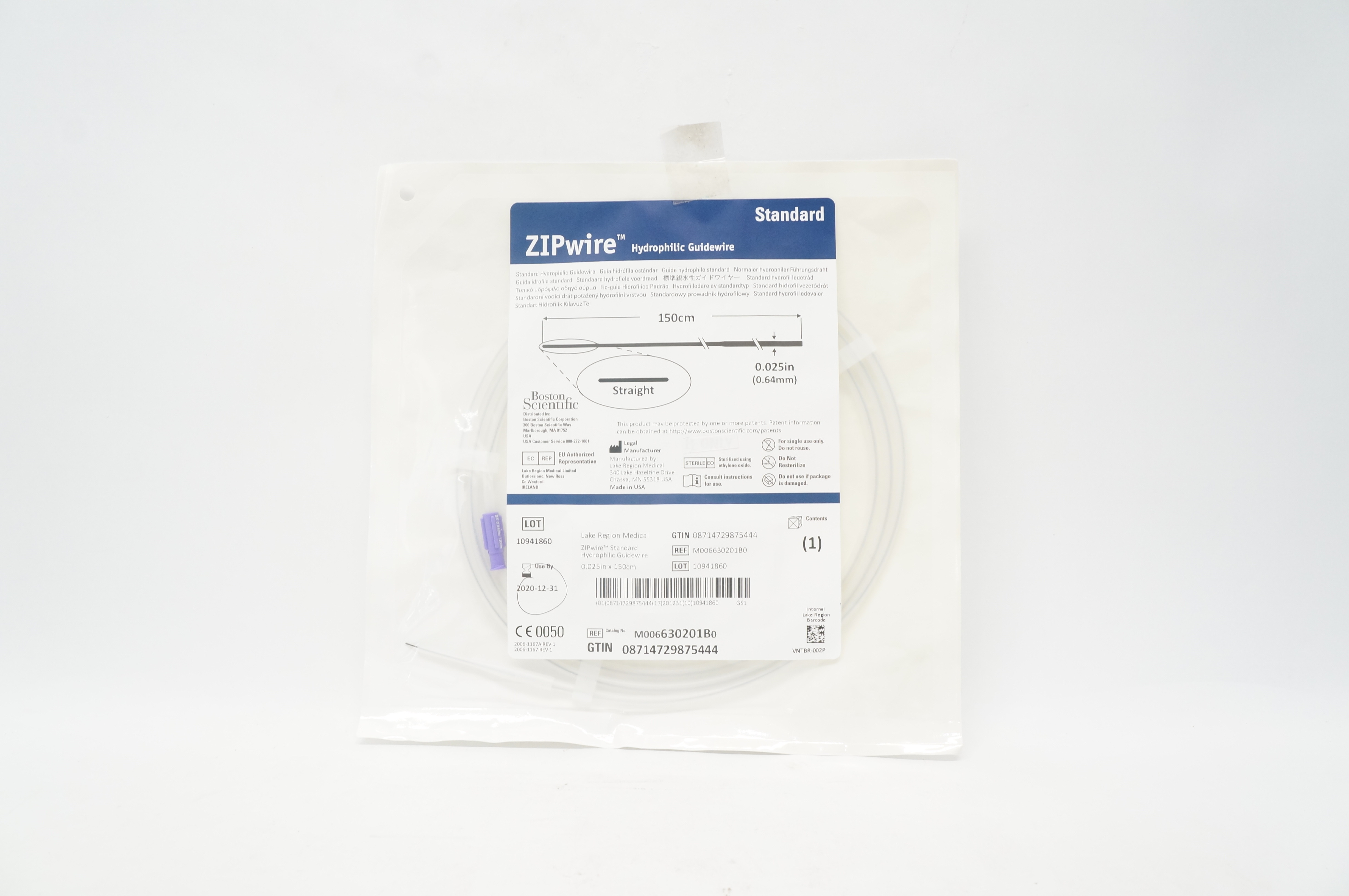 Boston Scientific 630201B ZIPwire Hydrophilic Guidewire 150cmx0.025inch (x)