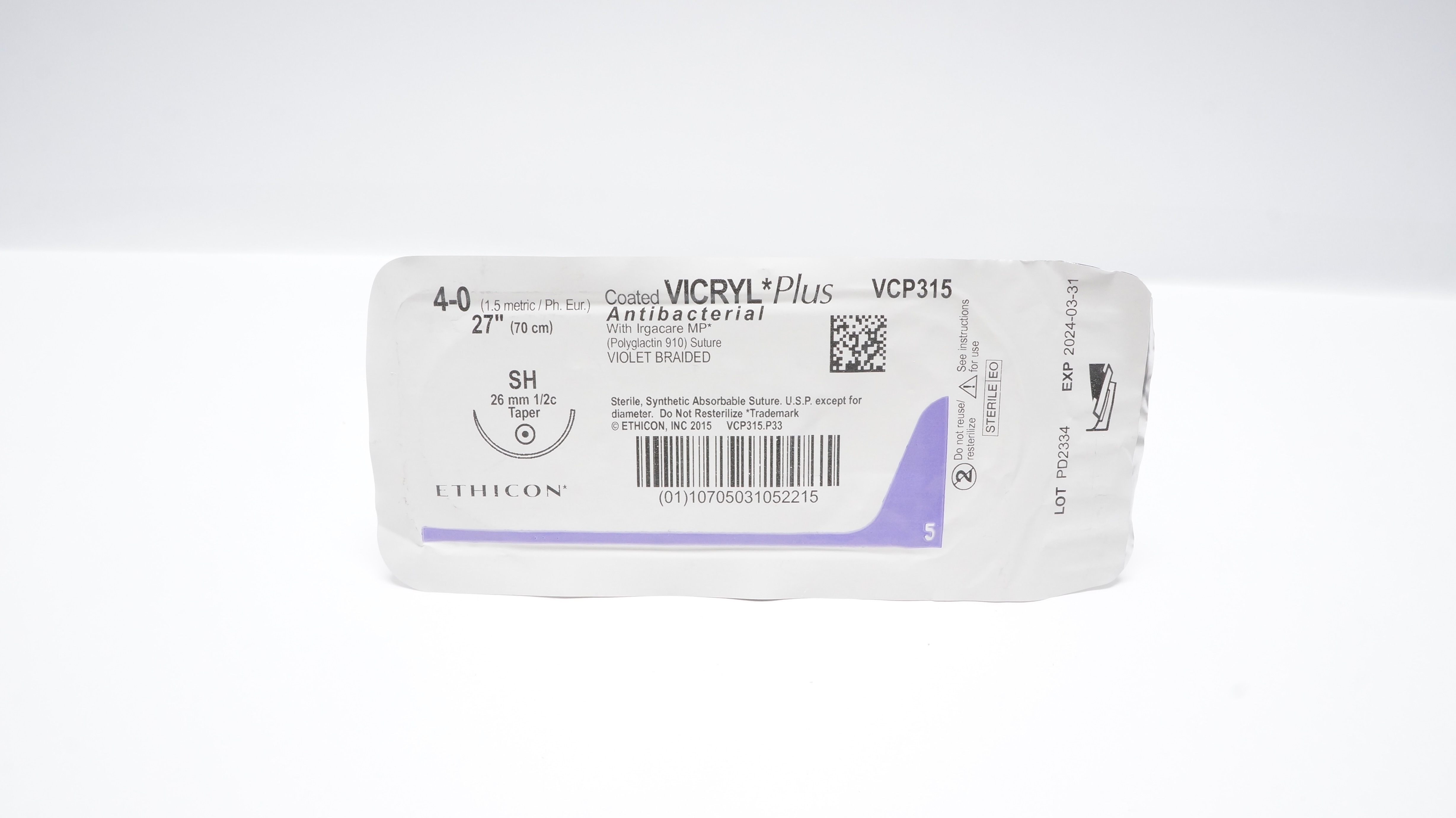 Ethicon VCP315 4-0 VICRYL Plus Antibacterial Stre SH 26mm 1/2c Taper 27 inch (x)