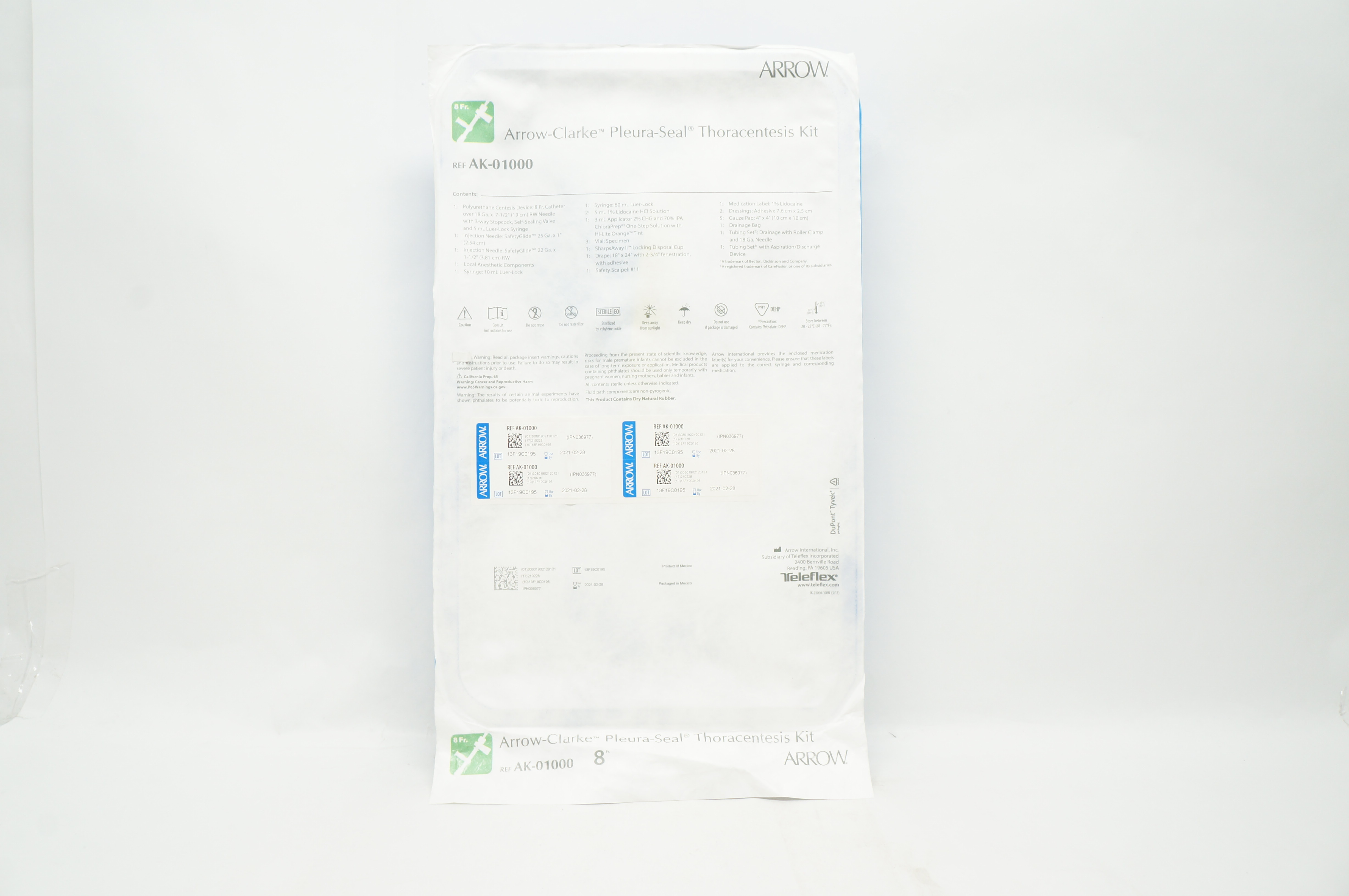 Arrow AK-01000 Arrow-Clarke Pleura Seal Thoracentesis Kit 8 Fr (x)