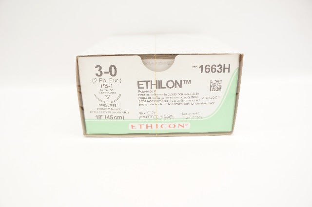 Ethicon 1663H 3-0 ETHILON PS-1 24mm 3/8c Reverse Cutting 18inch - Box of 36