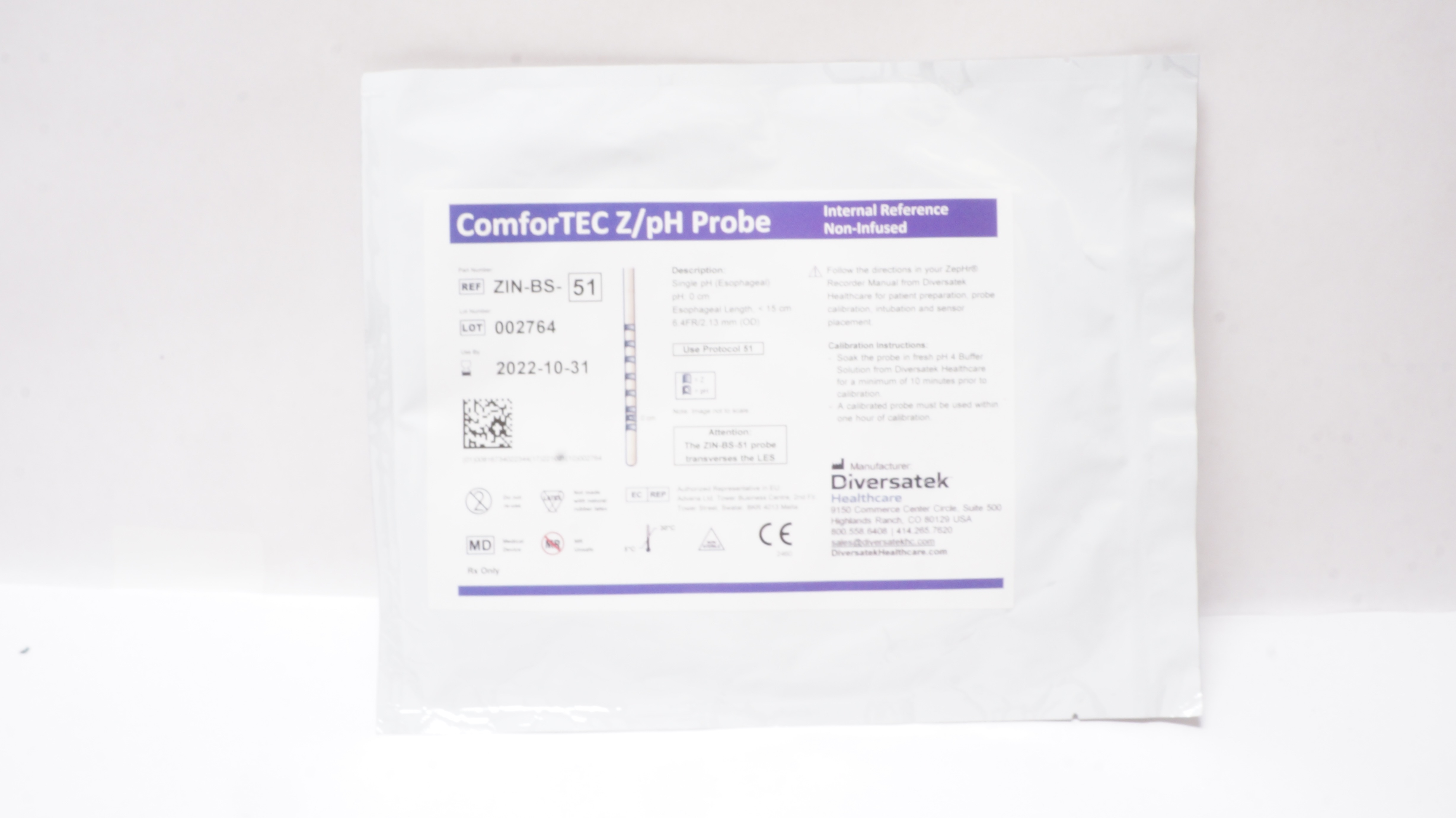 Diversatek Healthcare ZIN-BS-51 ComforTec Impedance Probe Z/pH <6.4Fr x 15cm (x)