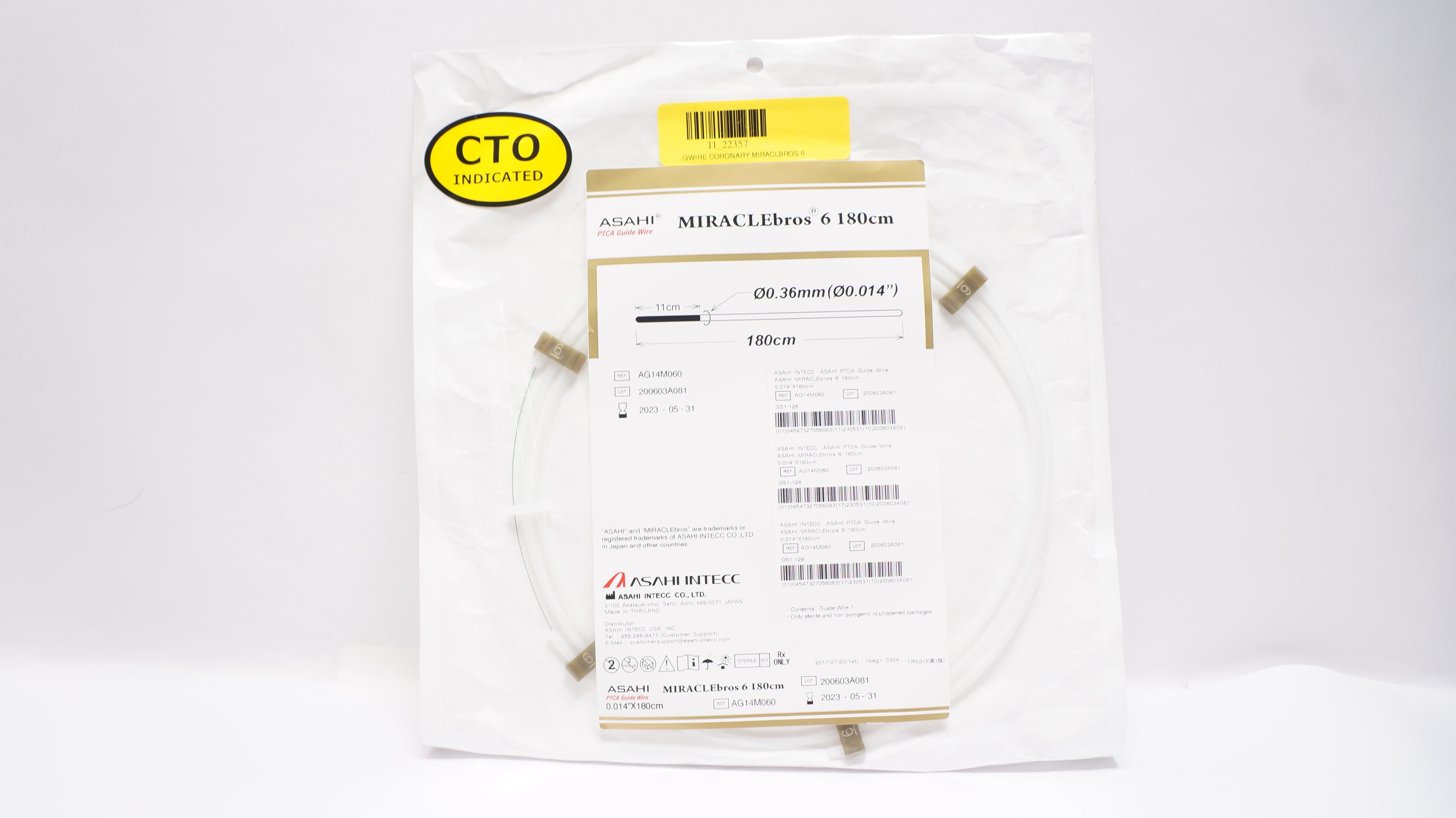 ASAHI INTECC AG14M060 MIRACLEbros 6 PTCA Guide Wire, 0.014inch x 180cm (x)