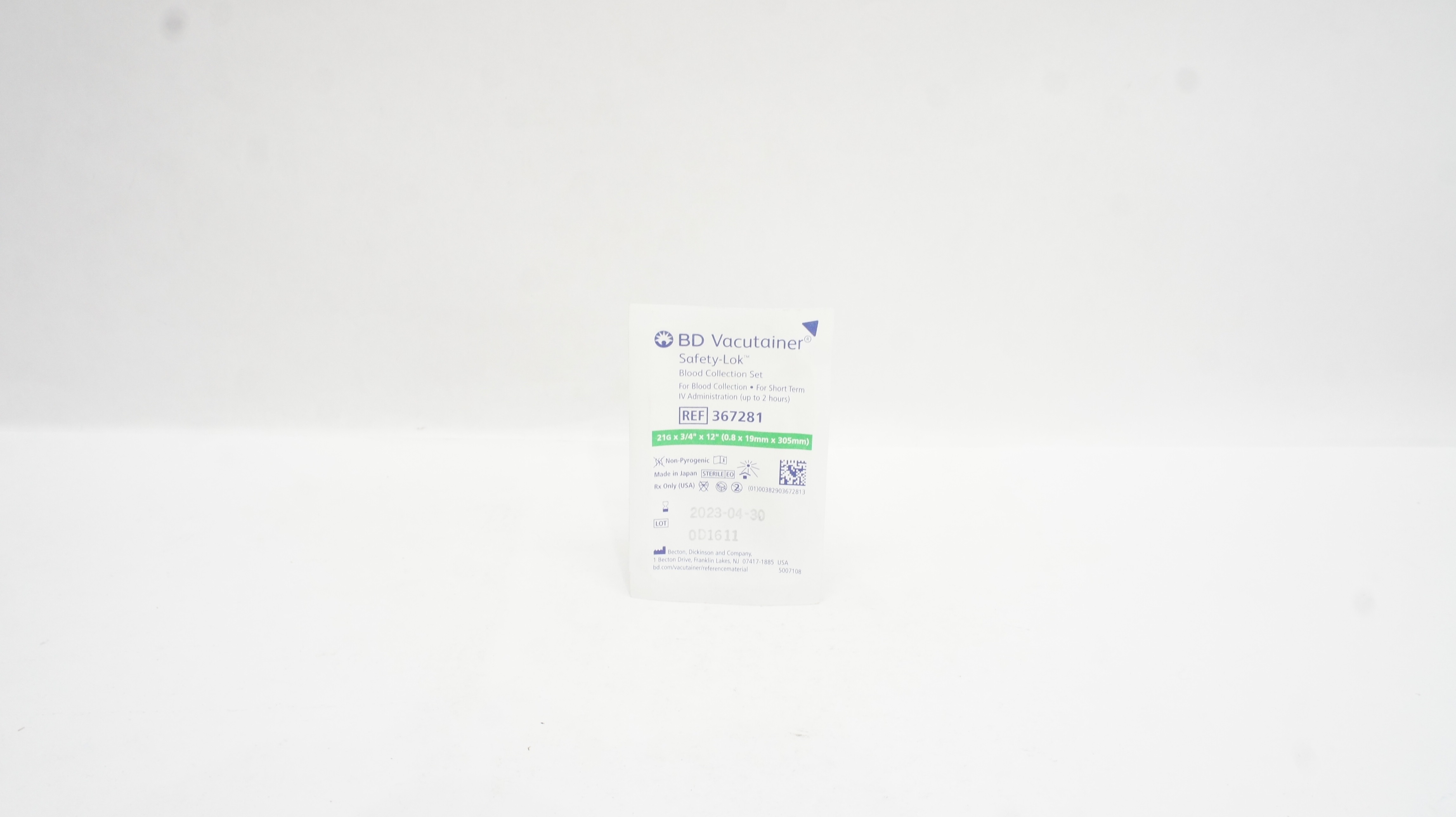 BD 367281 Vacutainer Safety-Lok Blood Collection Set 21G x 3/4inch x 12inch (x)