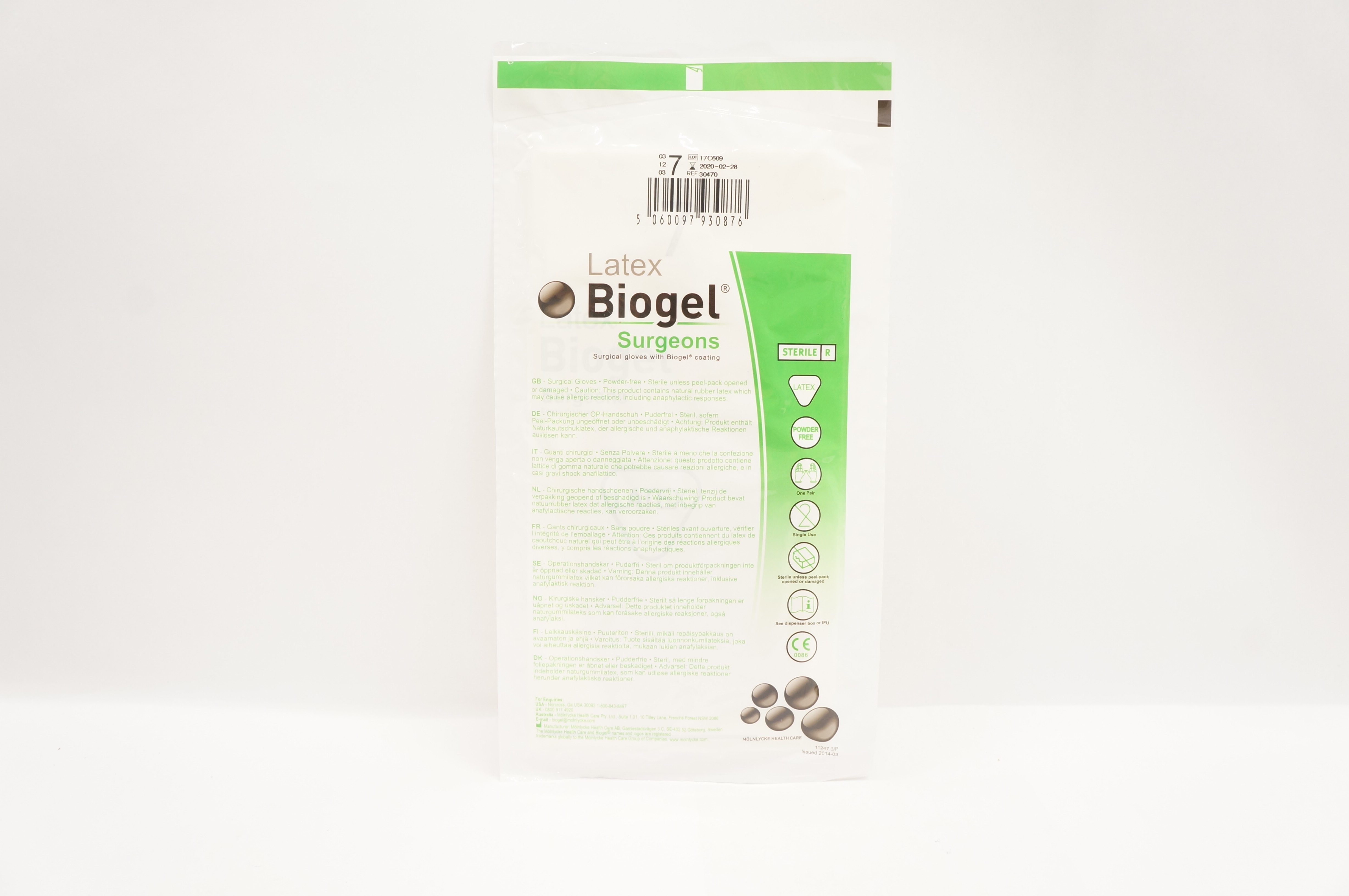 Molnlycke Health Care 30470 Latex Biogel Surgical Gloves, Size 7 (x)