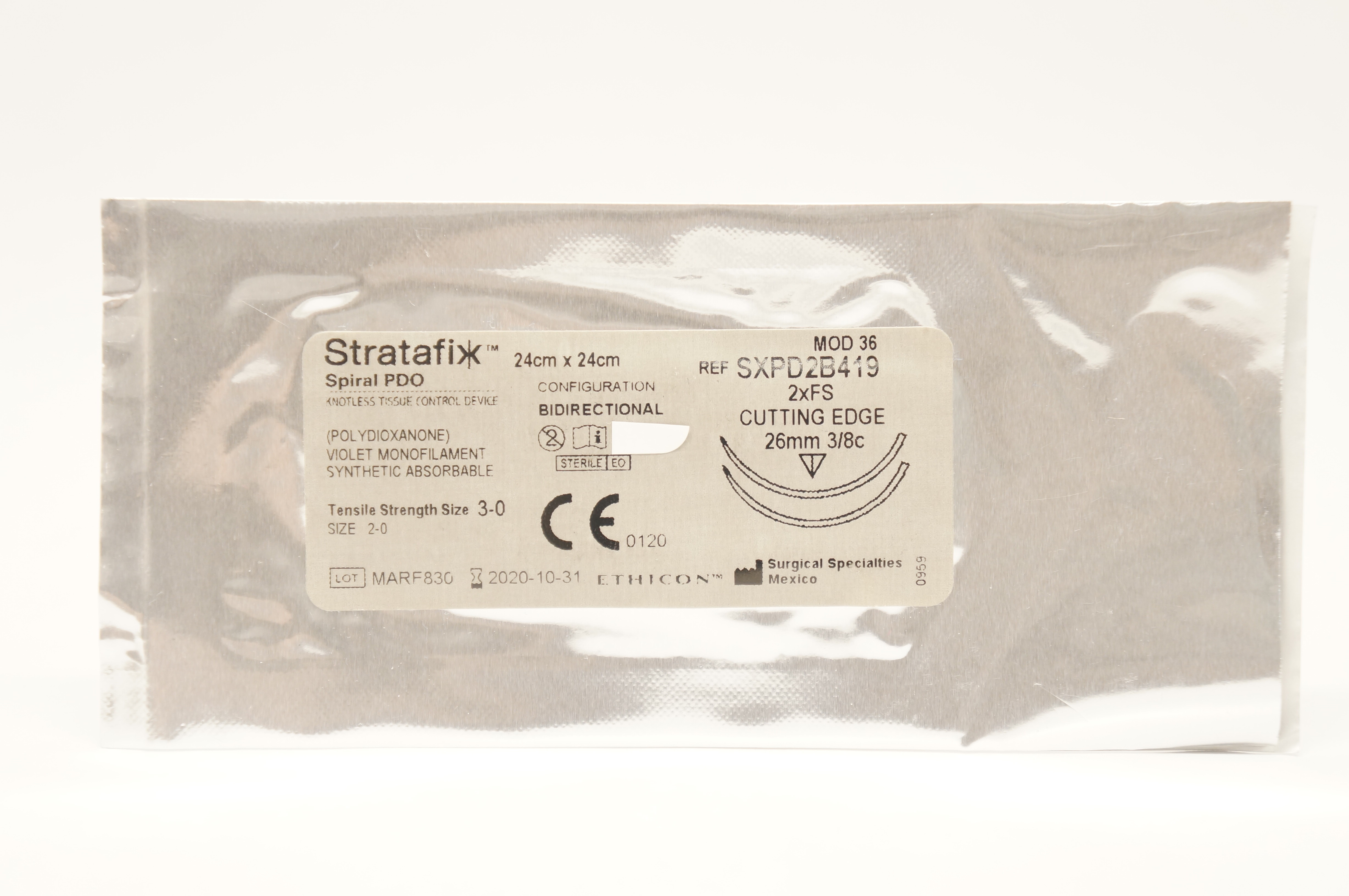 Ethicon SXPD2B419 3-0 Stratafix Spiral PDO 26mm 3/8c, 24cm x 24cm (x)