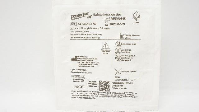 Bard SHW20-150 Power loc Safety Infusion Set 20G x 1.5 inch, Priming Vol. 0.23mL