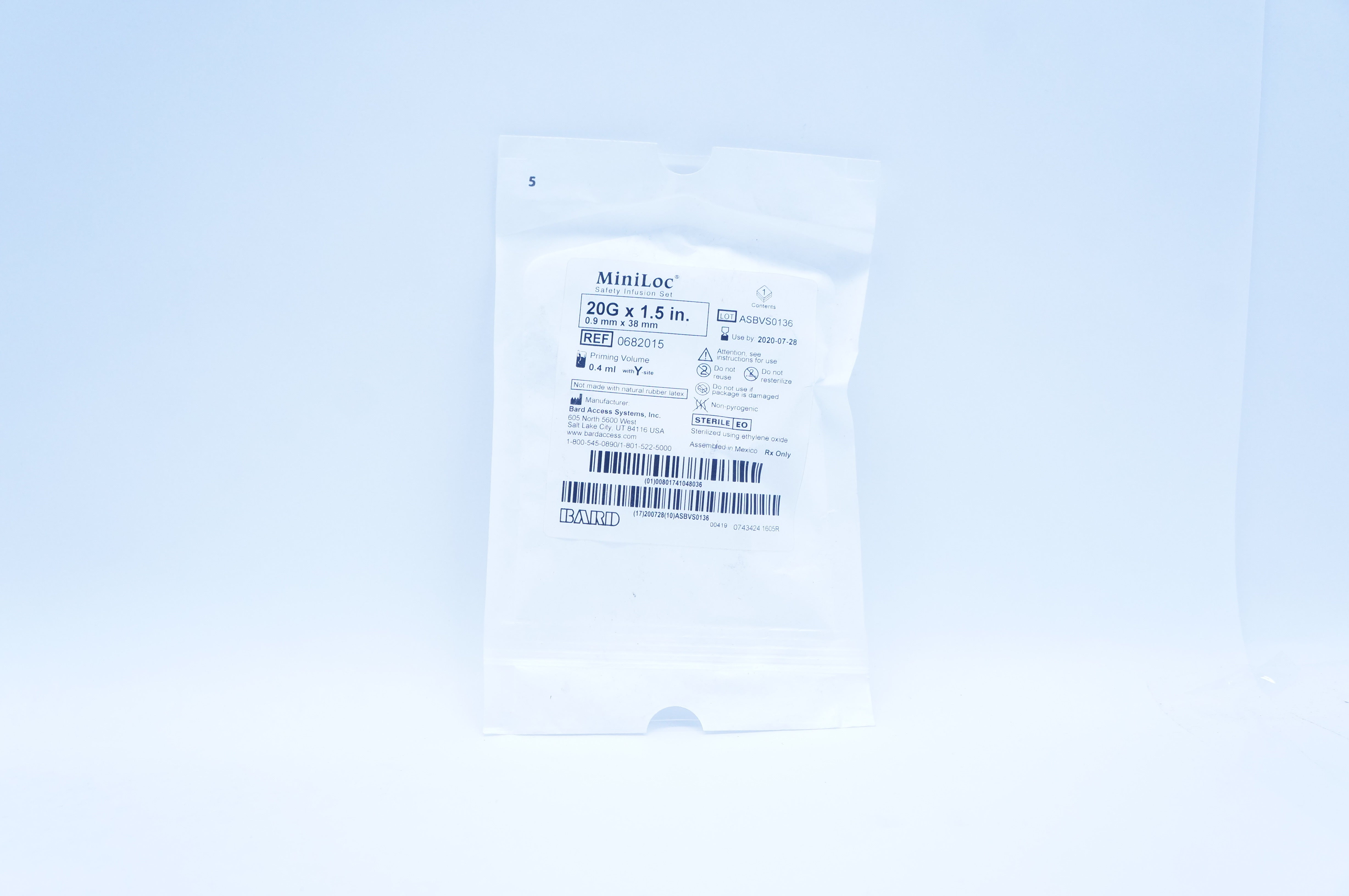 Bard 0682015 MiniLoc Safety Infusion Set 20G x 1.5inch 0.4ml (x)