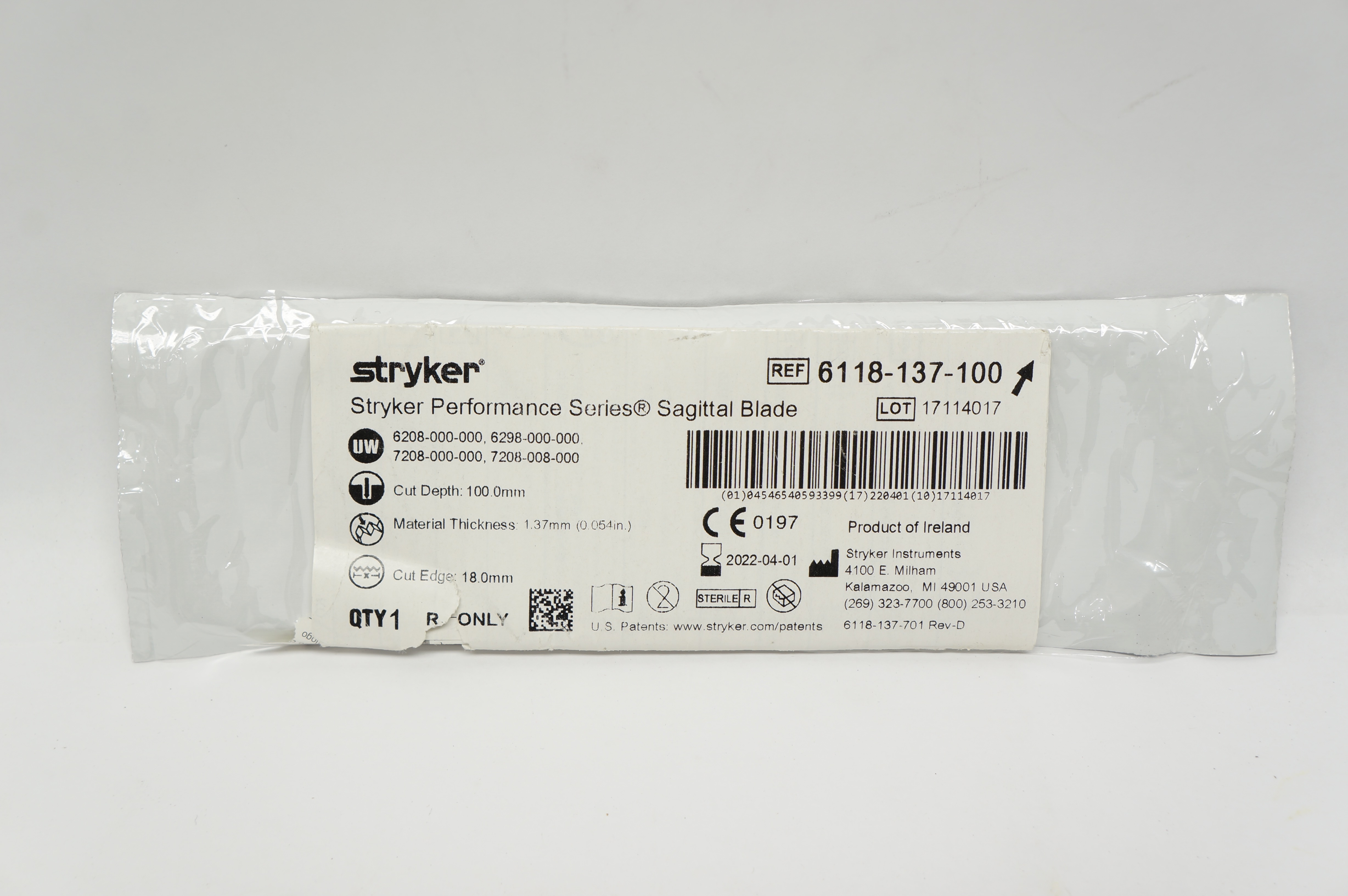 Stryker 6118-137-100 Performance Series Sagittal Blade Cut Edge 18.0mm (x)