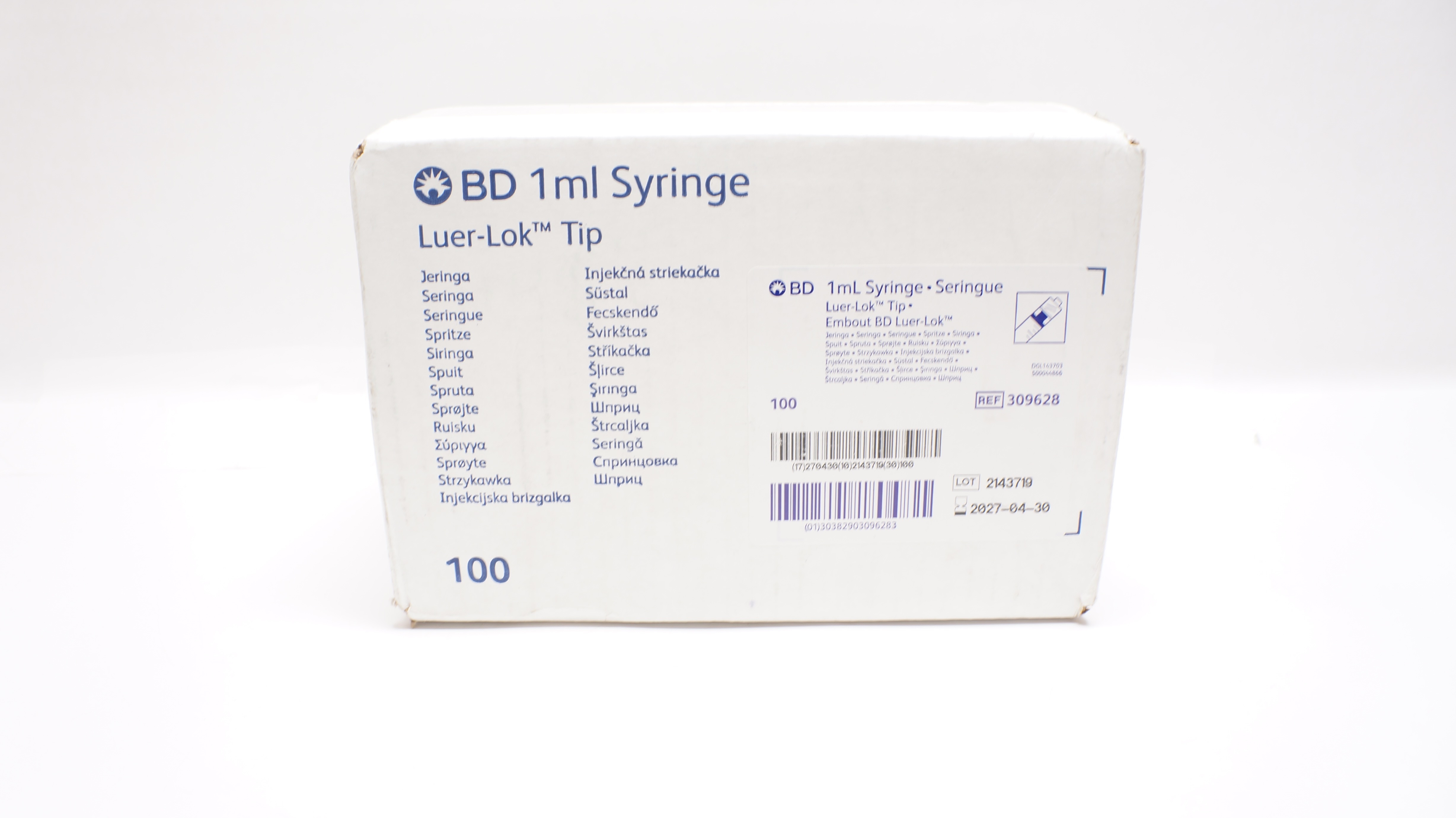 BD 309628 1ml Luer Lok Tip Syringe - Box of 100