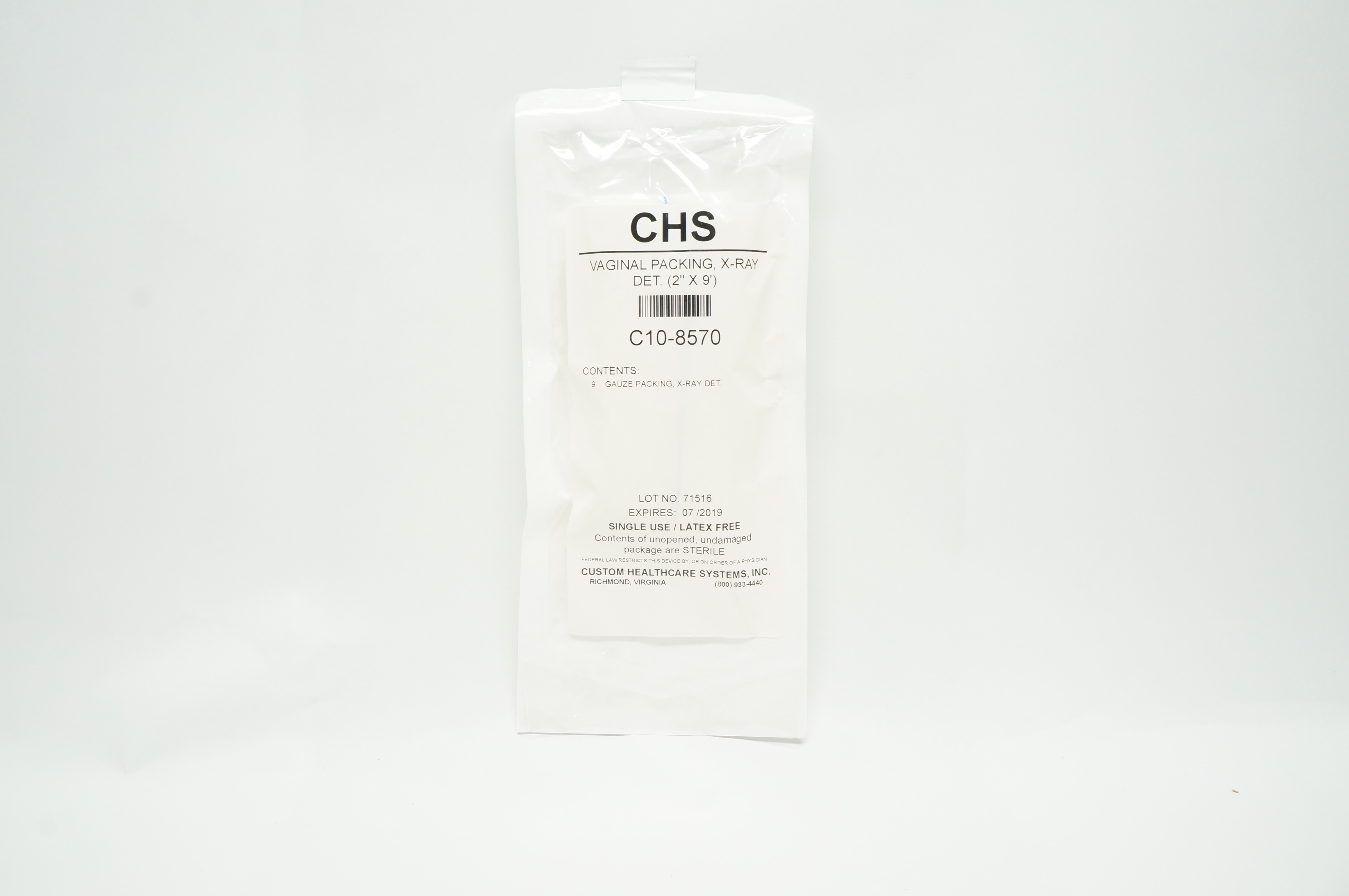 CHS C10-8570 Vaginal Packing, X-Ray Det. 2inch x 9Fr (x)