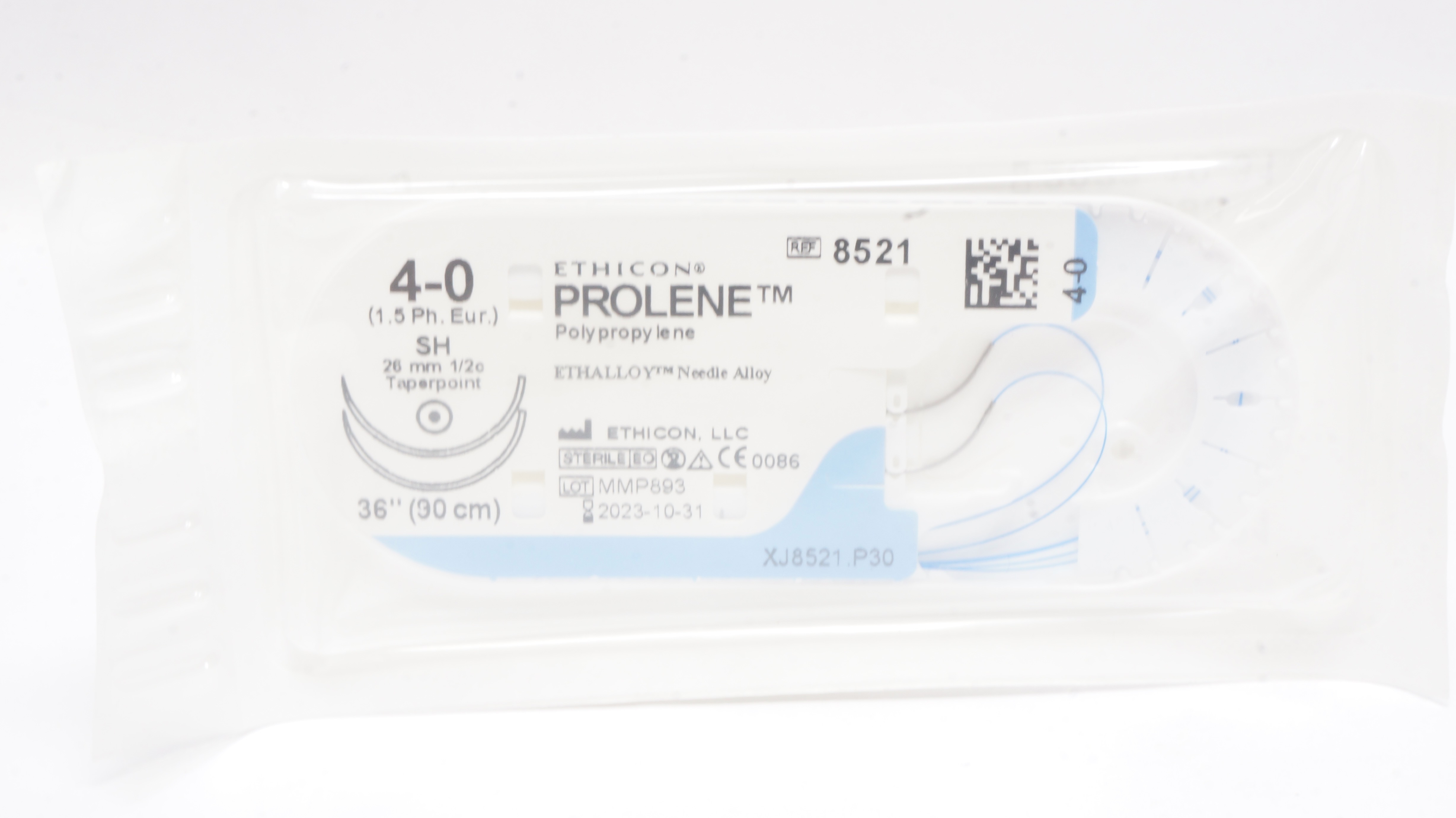 Ethicon 8521 4-0 Prolene Polypropylene Stre SH 26mm 1/2c Taperpoint 36 inch