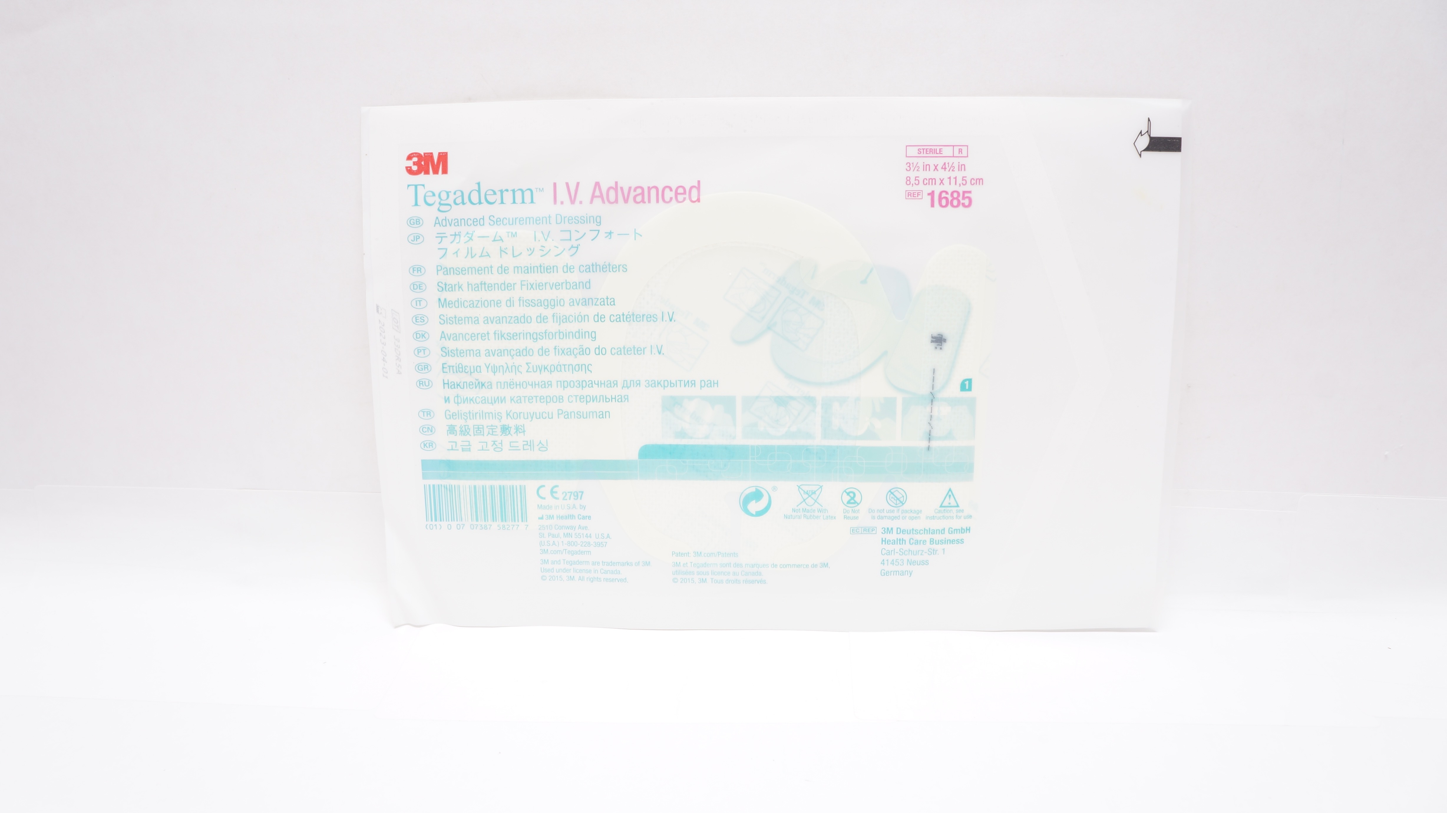 3M 1685 Tegaderm I.V. Advanced Securement Dressing 3-1/2 inch x 4-1/2 ...