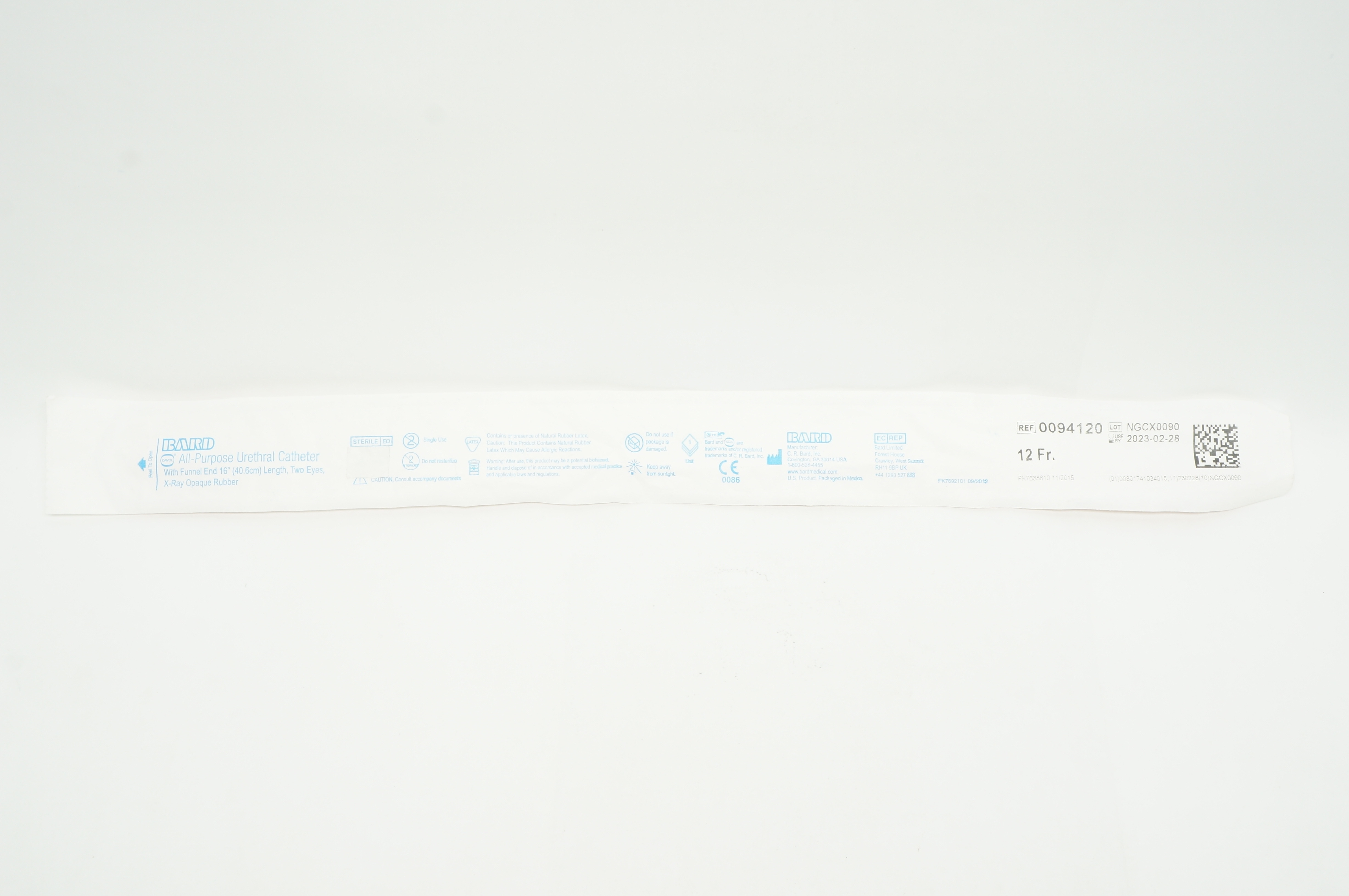 Bard 0094120 Davol All-Purpose Urethral Cath. 12Fr x 16 inch