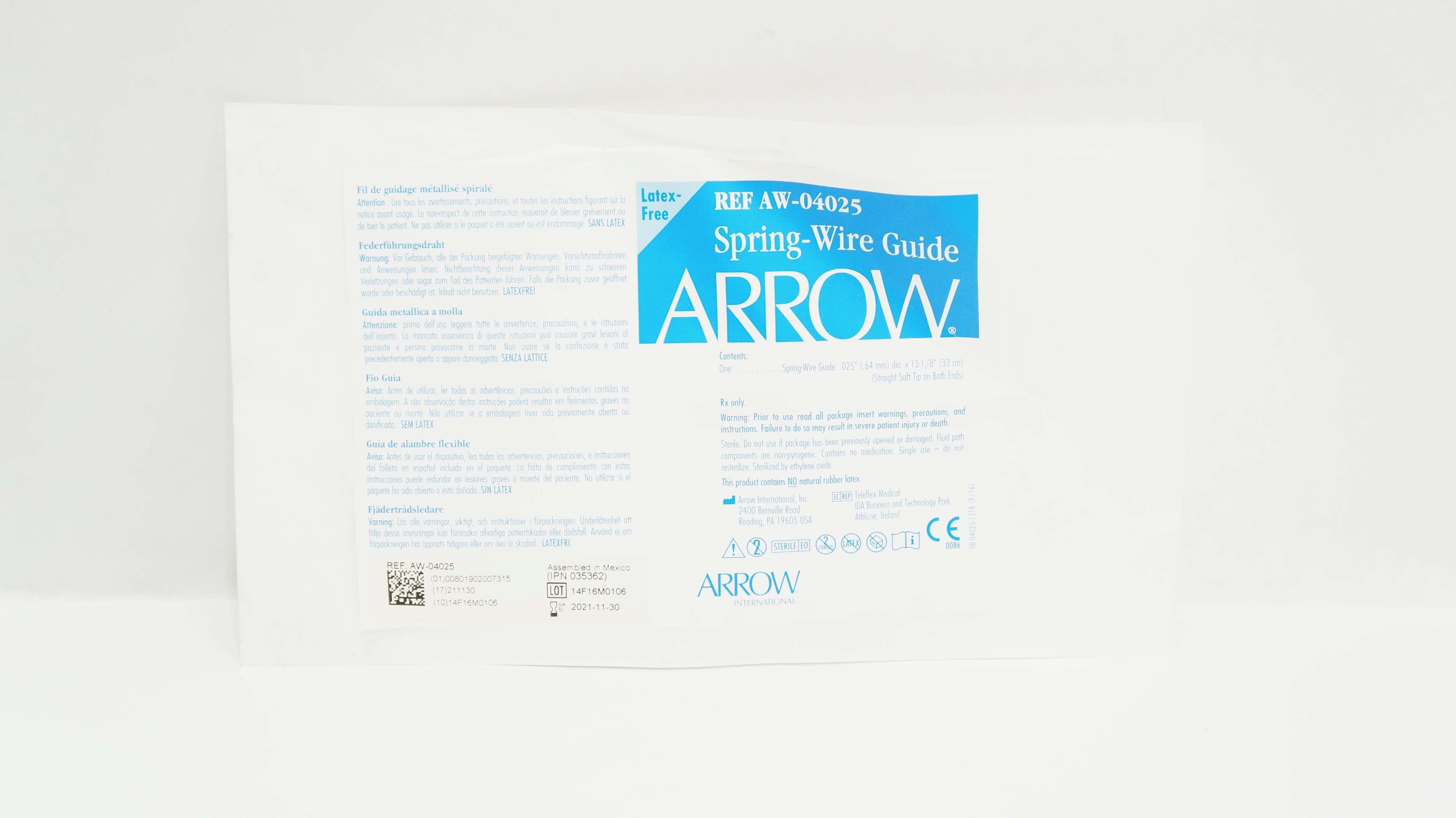 Arrow AW-04025 Spring-Wire Guide Straight Soft Tip 0.025inch x 13-1/8inch (x)