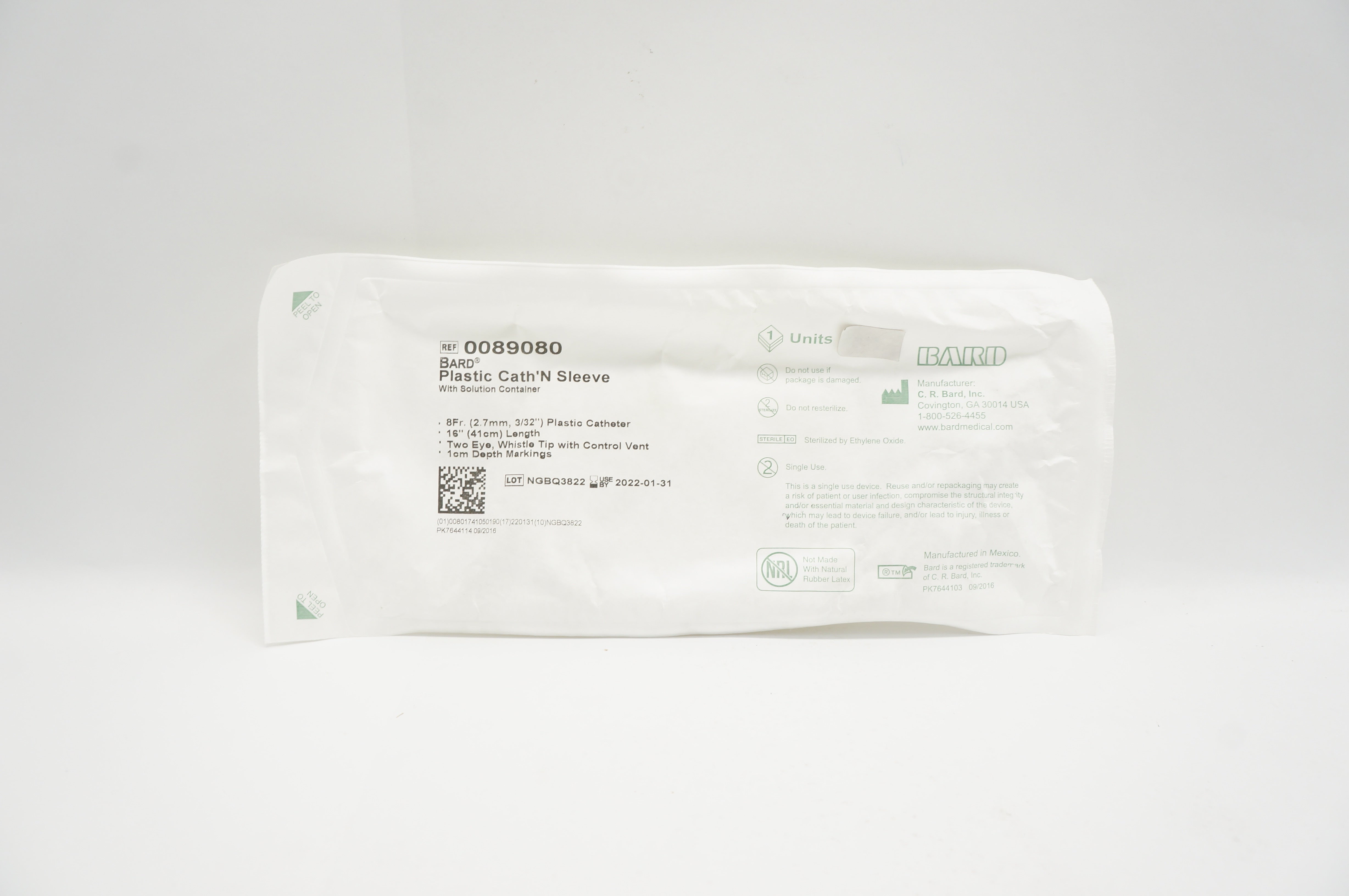 Bard 0089080 Plastic Cath'N Sleeve w/ Solution Container 8Fr x 16inch x 1cm (x)