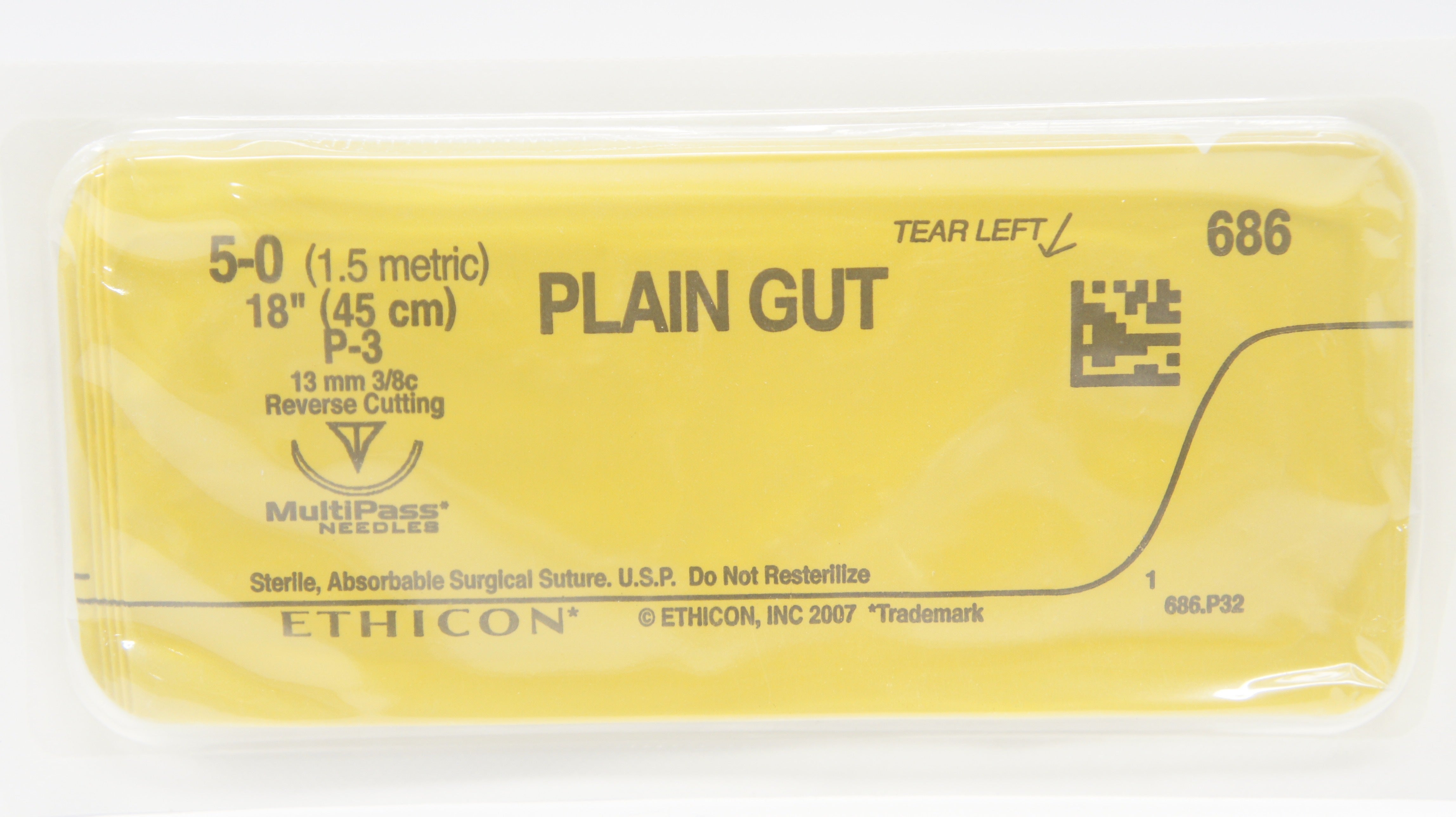 Ethicon 686 5-0 Plain Gut Surgical Stre P-3 13mm 3/8c Reverse