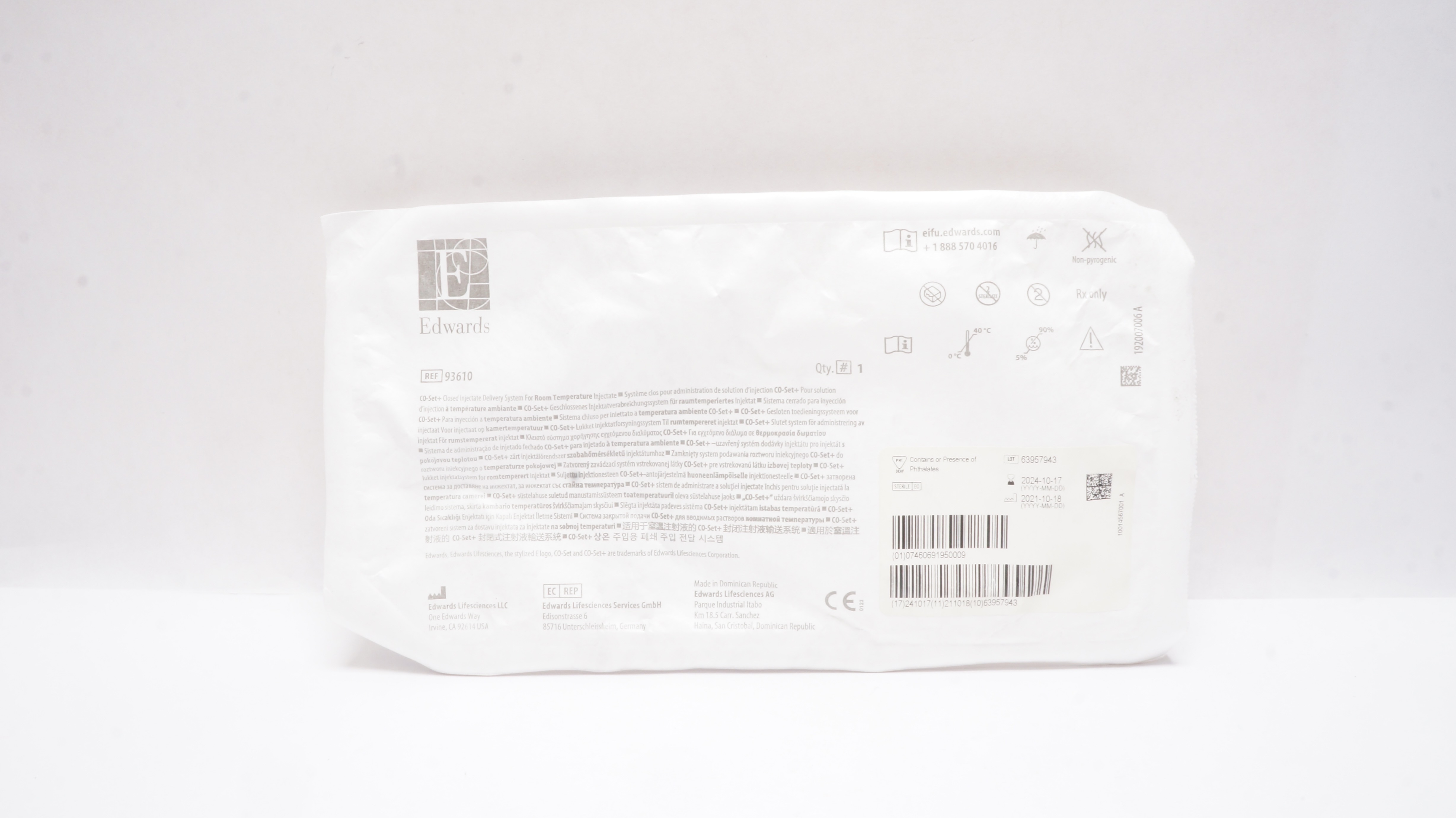 Edwards Lifesciences 93610 CO-Set+Closed Injectate Delivery System