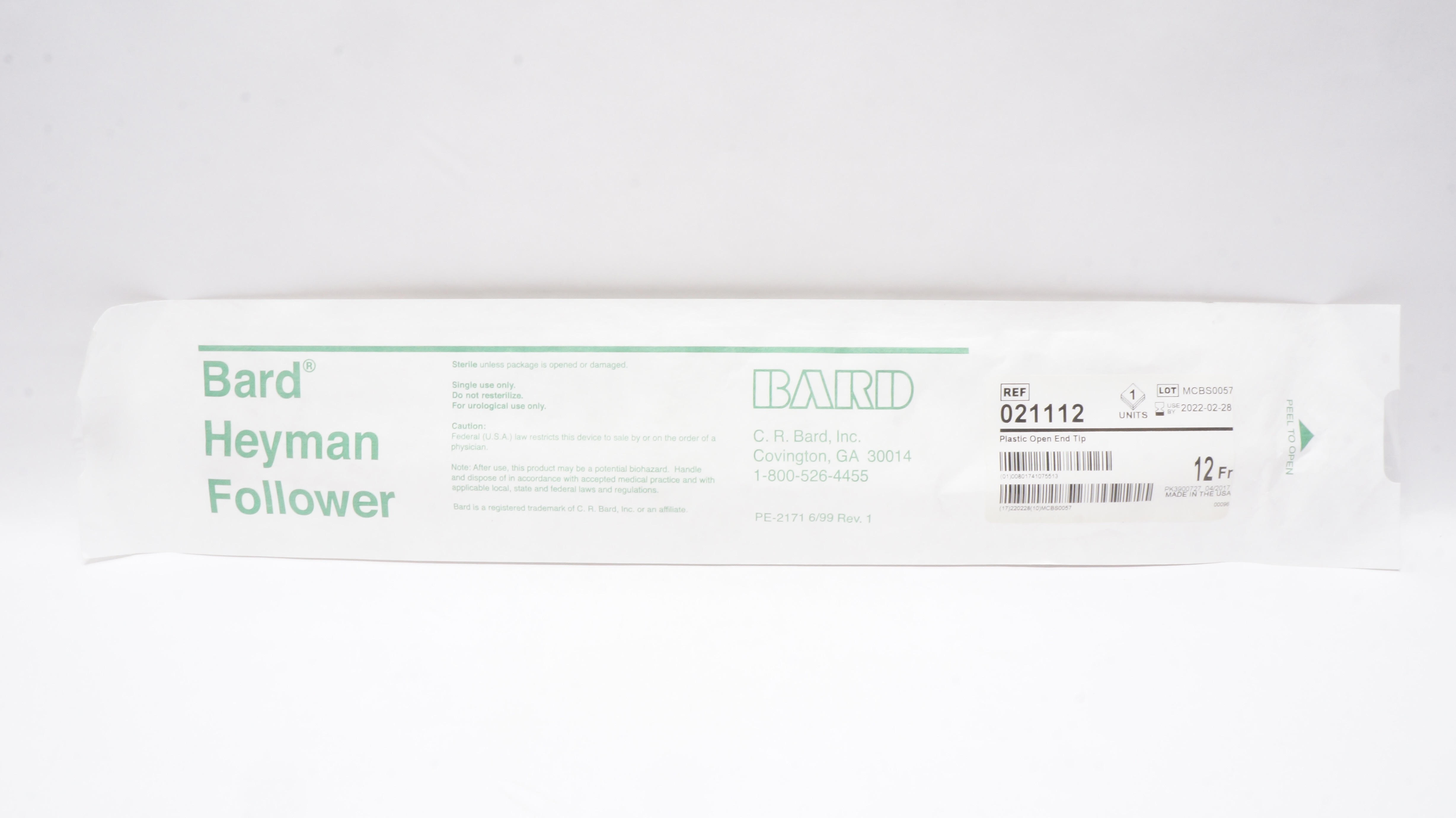 Bard 021112 Heyman Follower Plastic Open End Tip 12 Fr. (x)