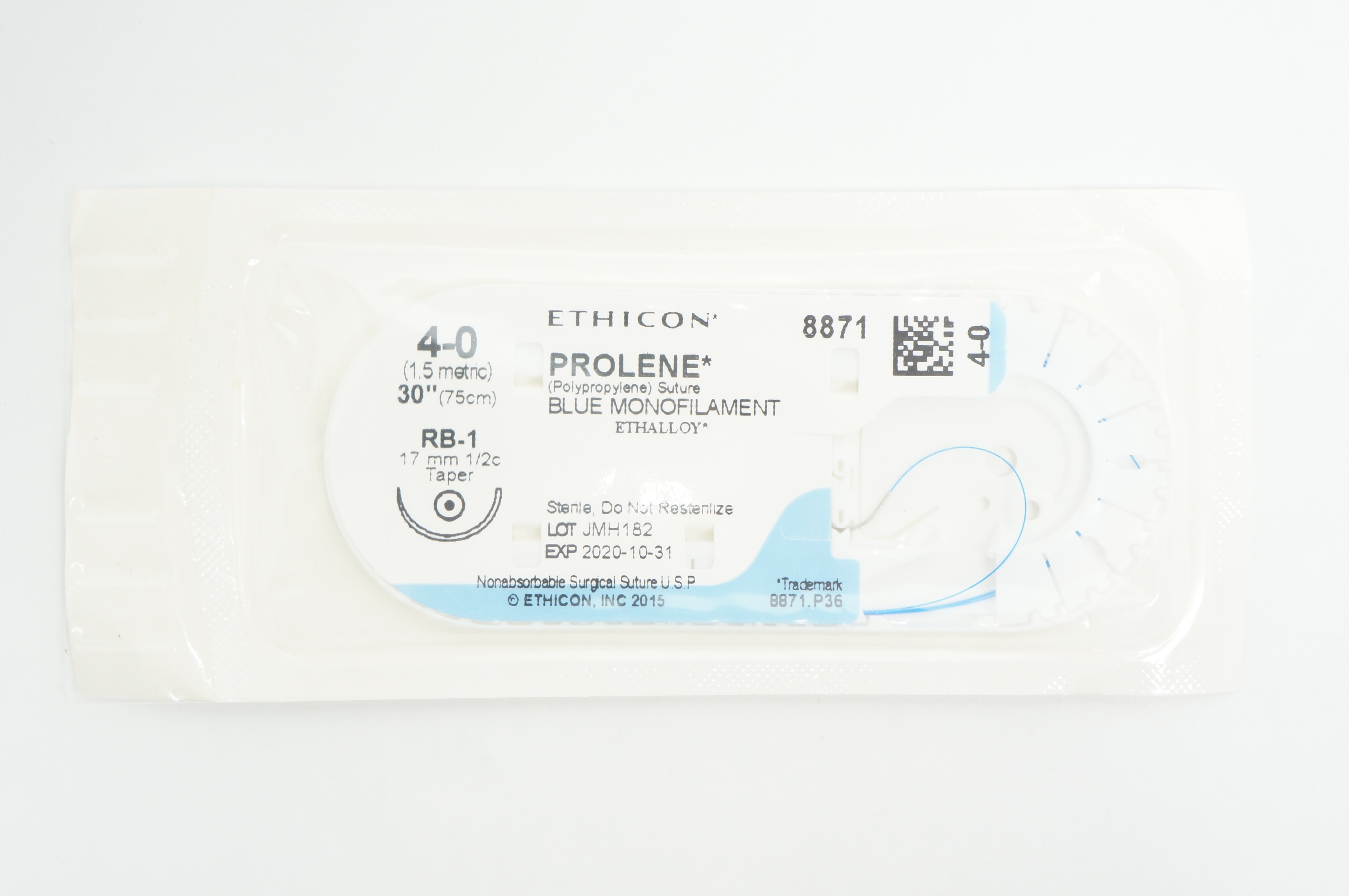 Ethicon 8871 4-0 PROLENE RB-1, 17mm 1/2c Taper, 30inch (x)