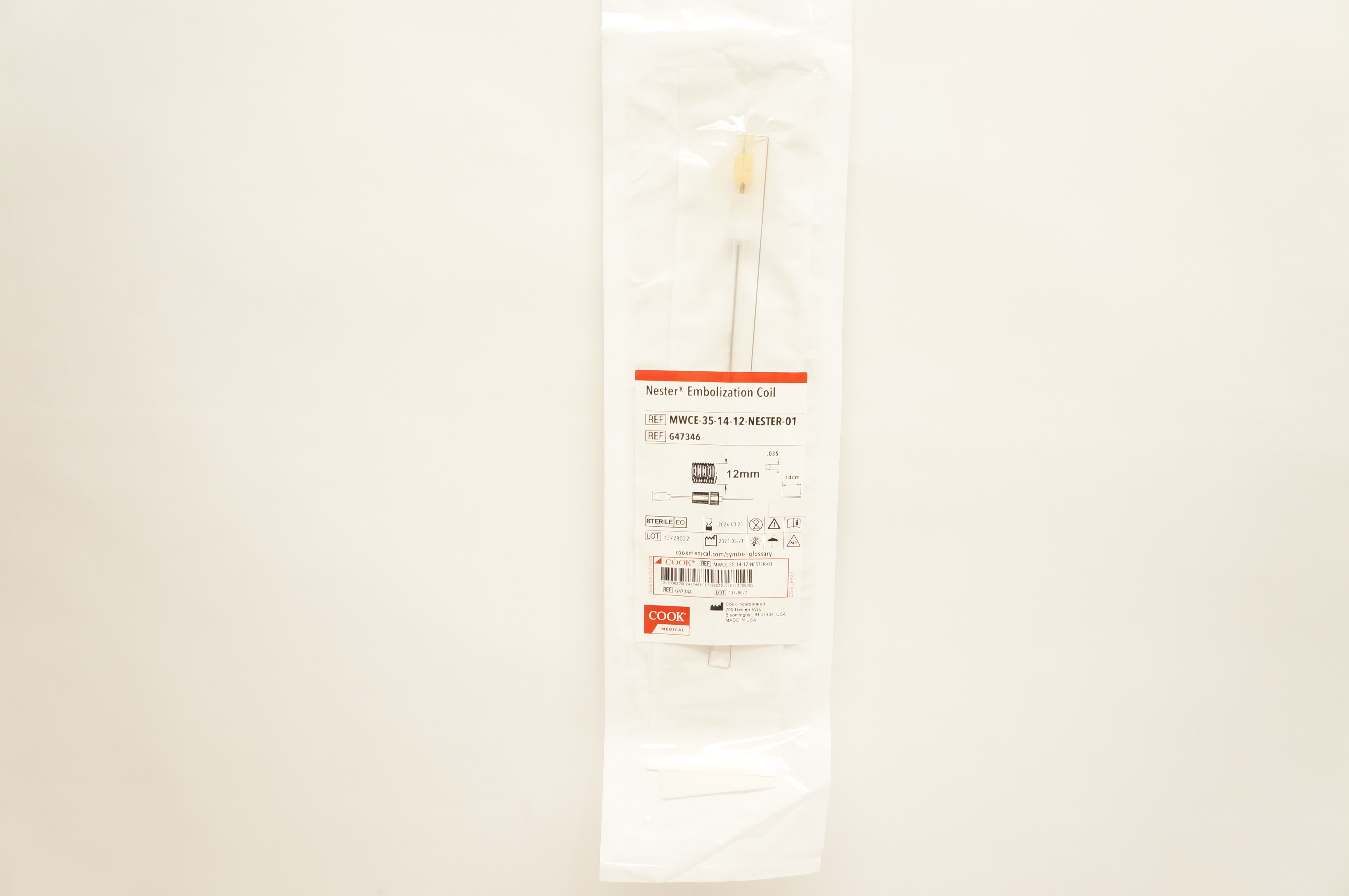 Cook Medical G47346 Nester Embolization Microcoil 12mm x 14cm