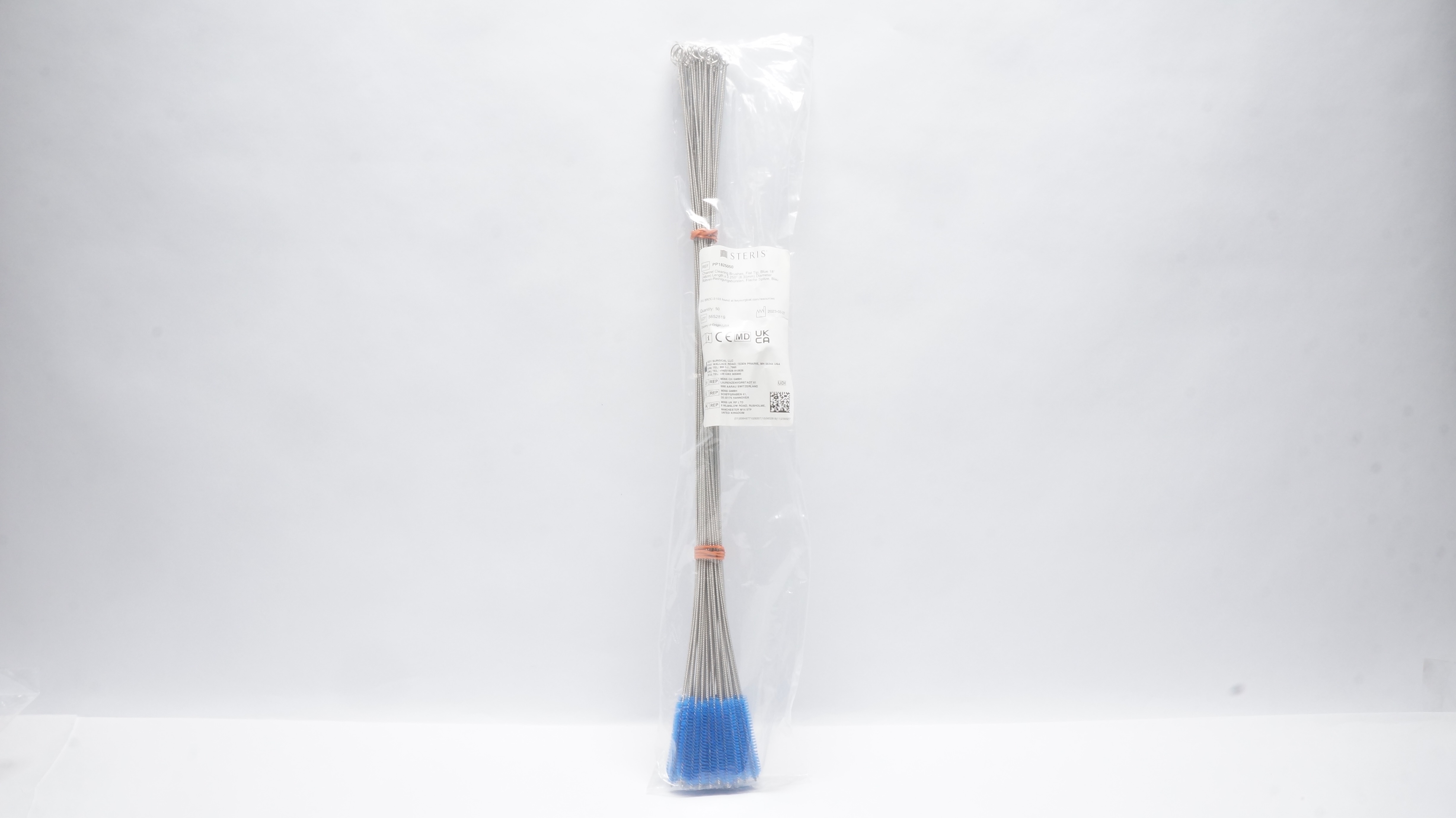 STERIS PP1825050 Channel Cleaning Brushes, Flat Tip, Blue 18x0.250in.-Pack of 50