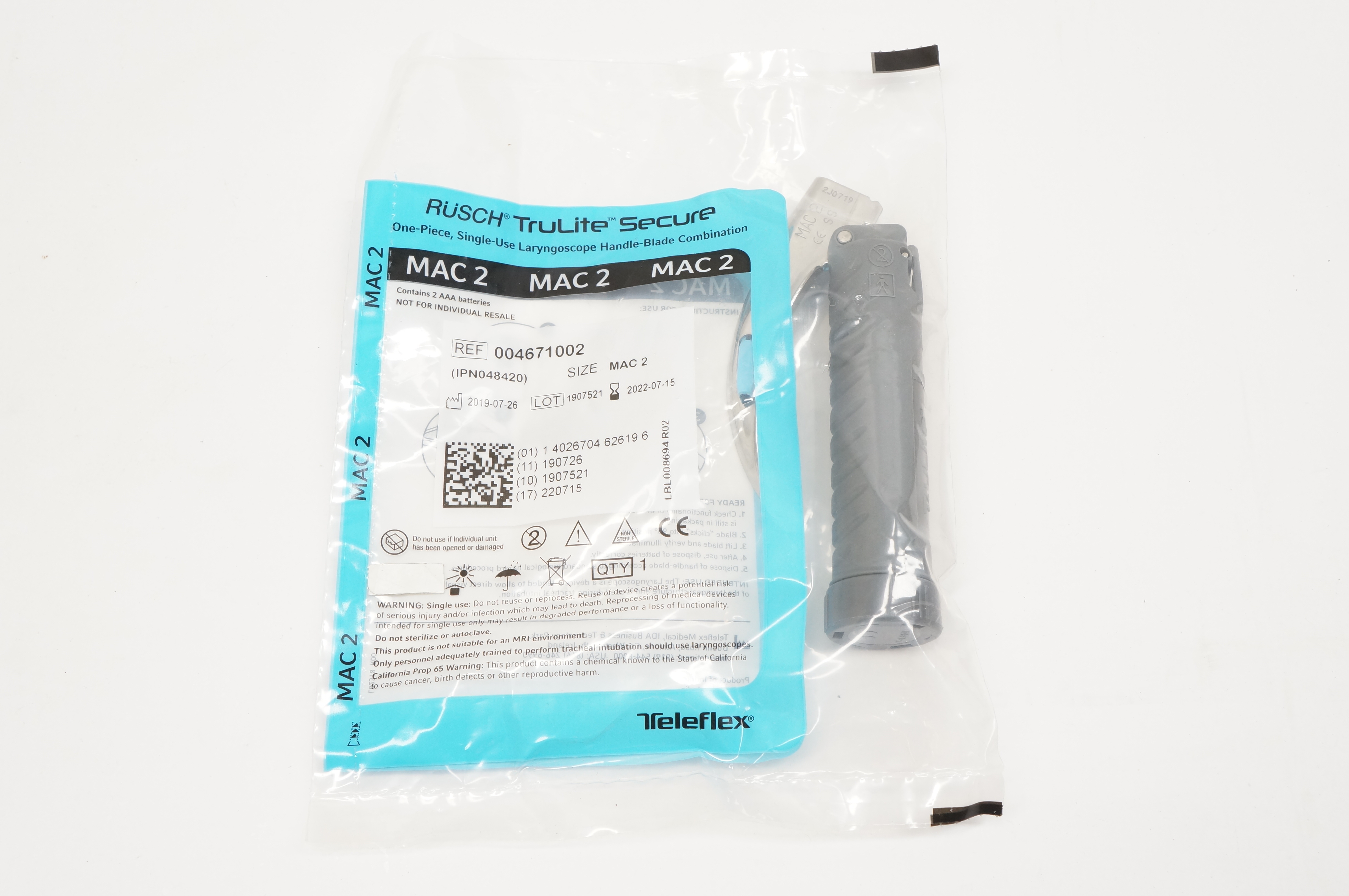 Teleflex 004671002 Rusch TruLite Secure Laryngoscope HandleBande, Mac 2