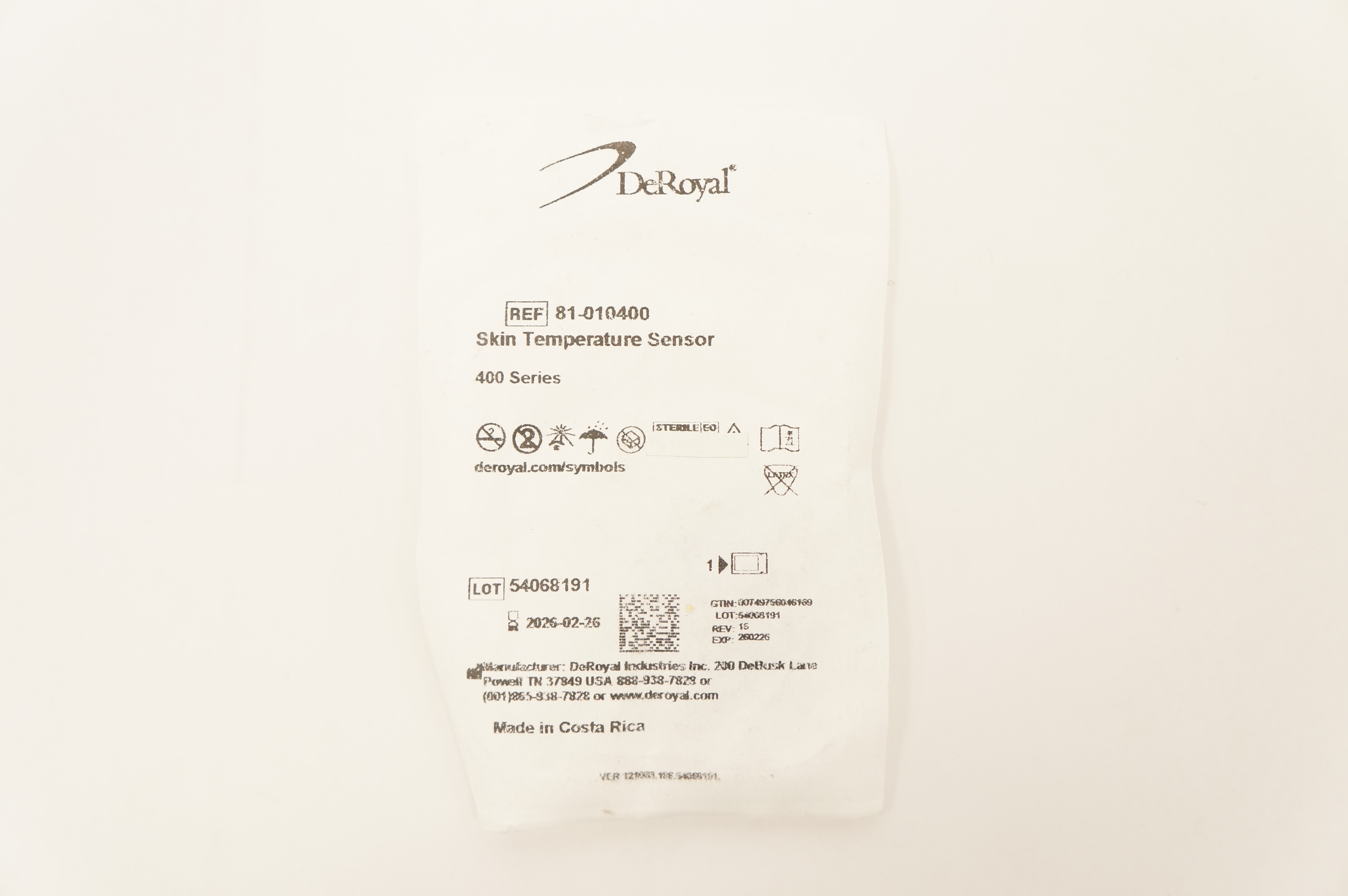 DeRoyal 81010400 Skin Temperature Sensor 400 Series