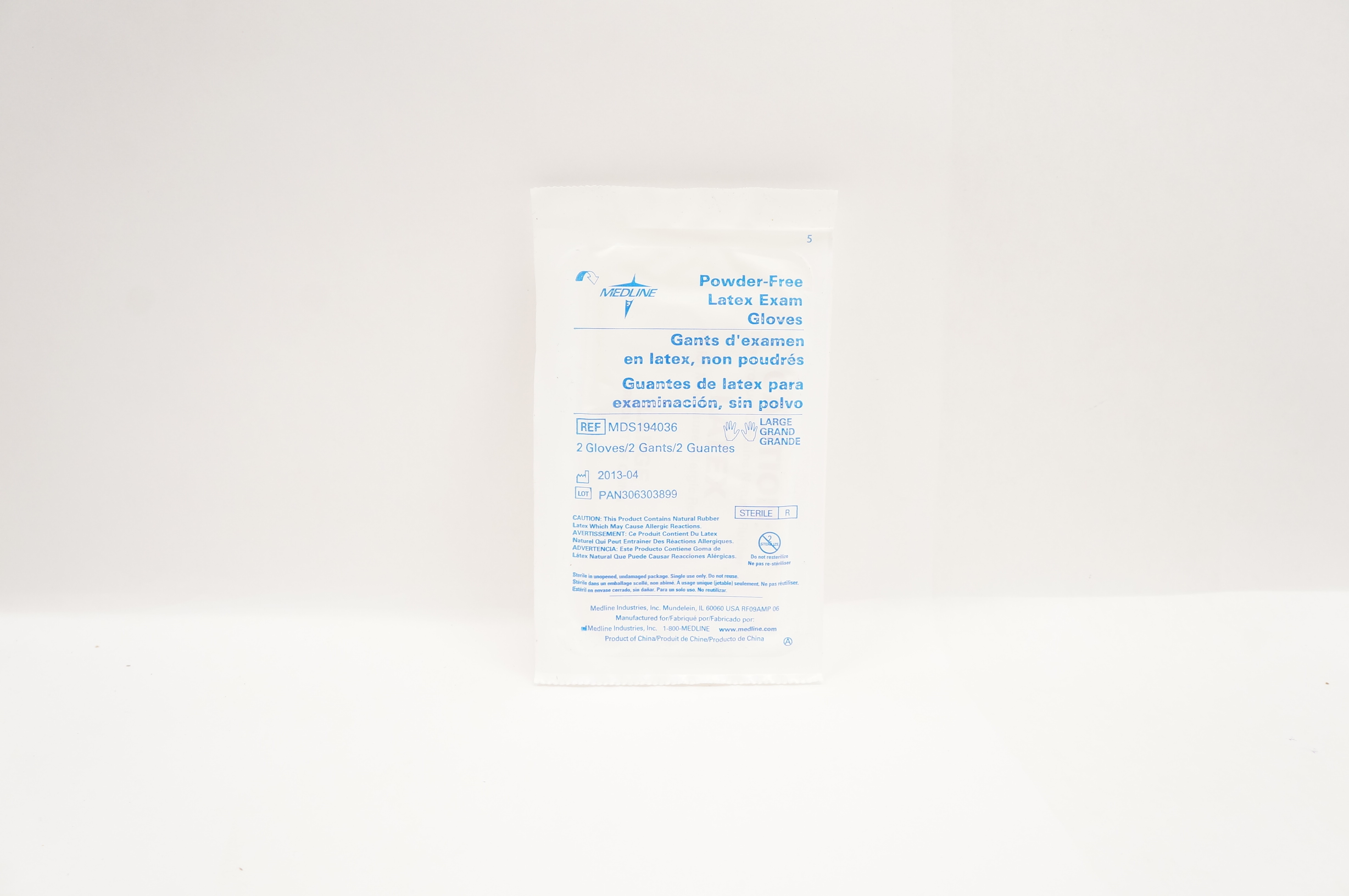 Medline MDS194036 Latex Powder-Free Examination Gloves, Size Large - Pack of 2