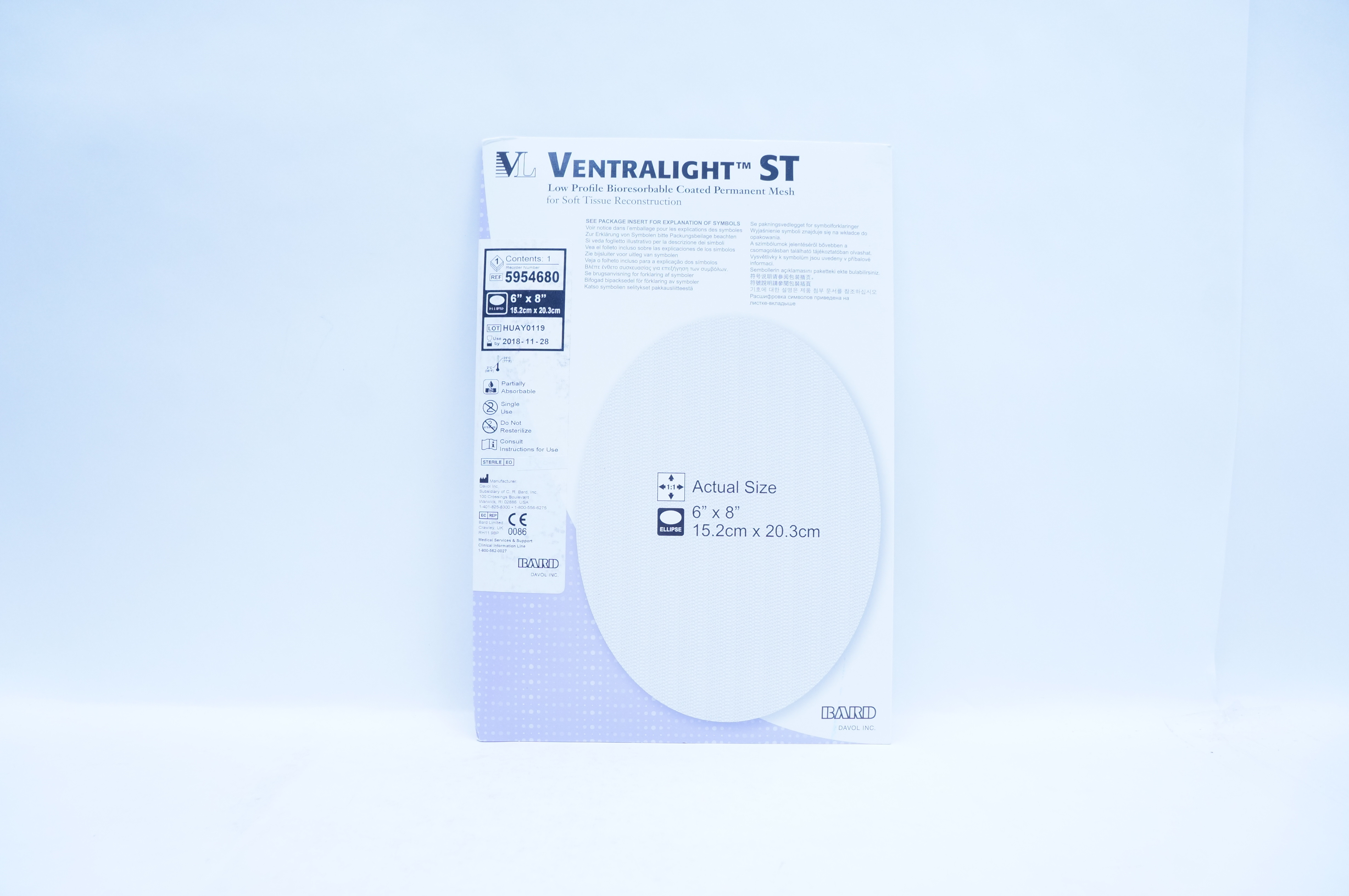 Bard 5954680 Ventralight ST Bioresorbable Coated Permanent Mesh 6 x 8 inch (x)