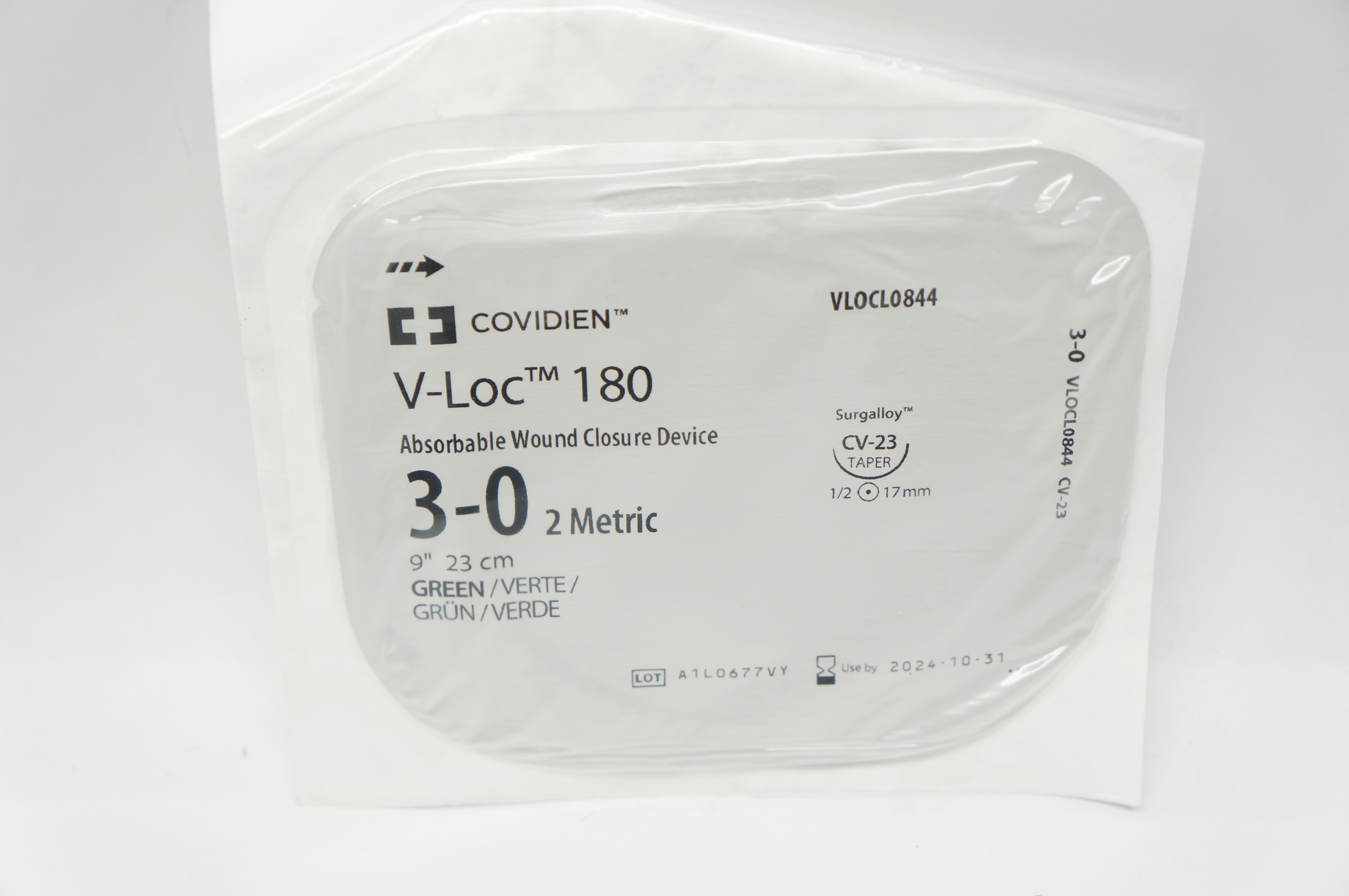 Covidien VLOCL0844 3-0 V-Loc 180, Wound Closure Device, CV-23, 1/2c 17mm, 9inch