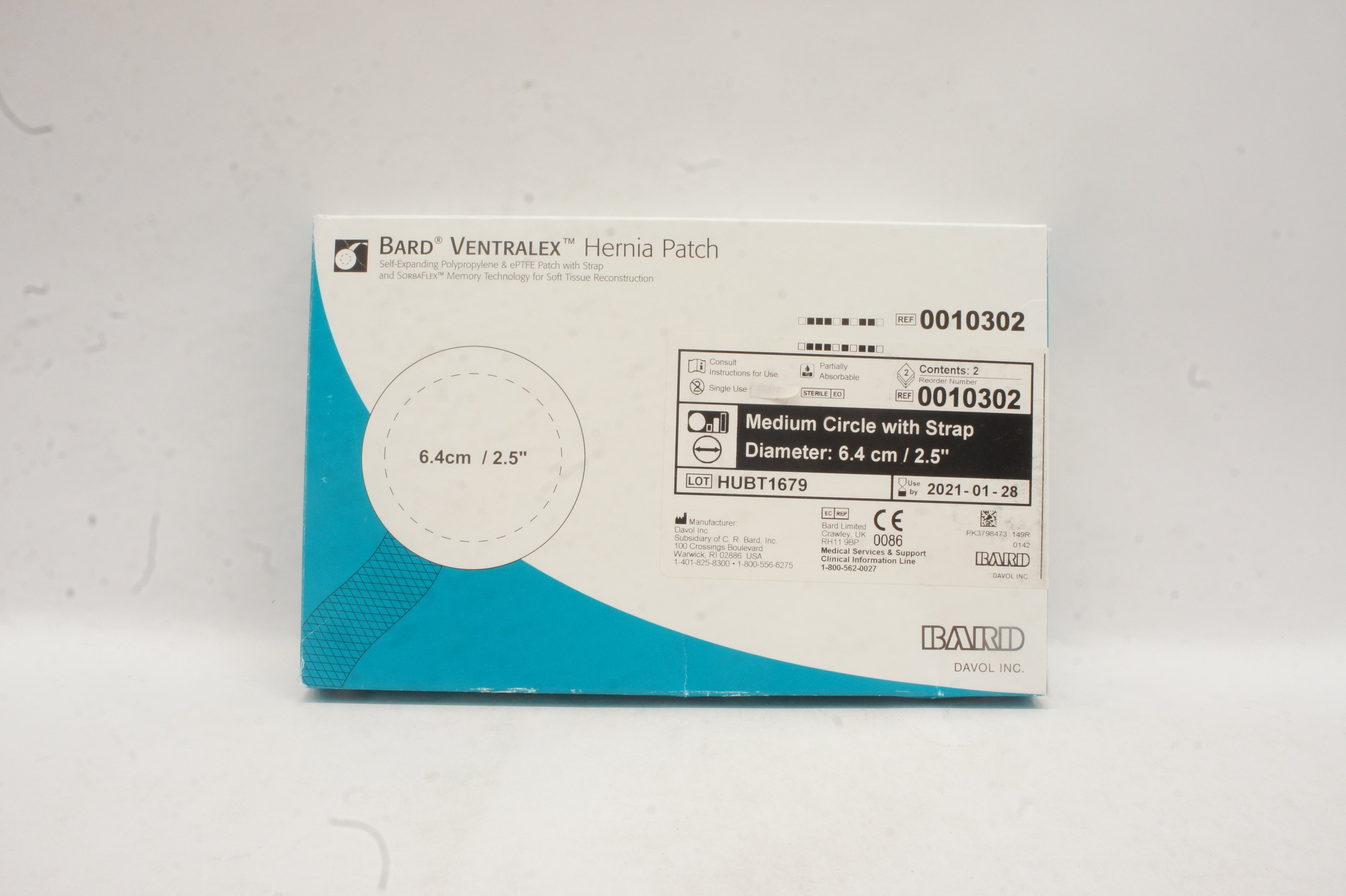Bard 0010302 Ventralex Hernia Patch 2.5inch Medium - Box of 2 (x)