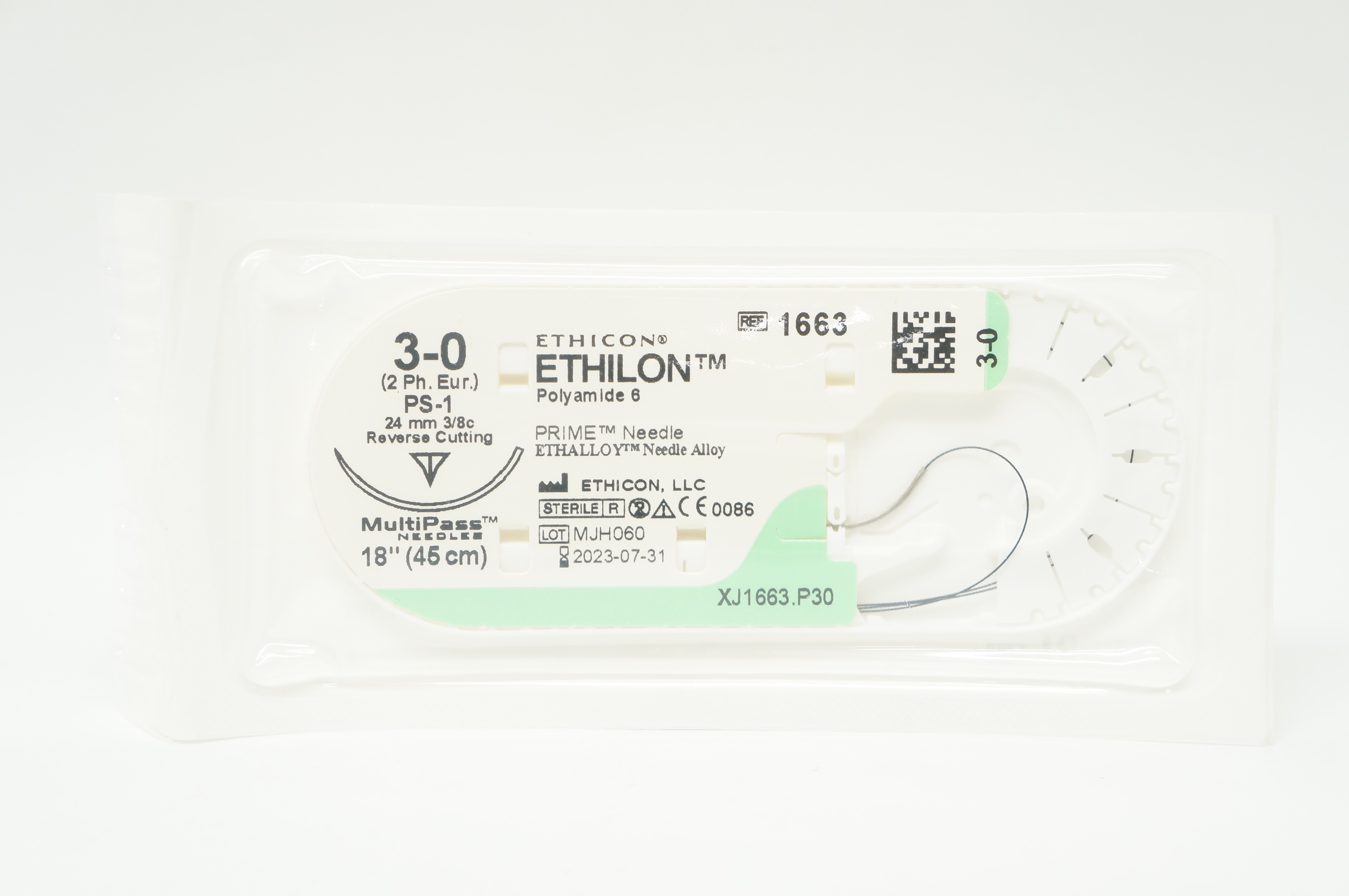 Ethicon 1663 3-0 ETHILON, PS-1, 24mm 3/8c Reverse Cutting, 18inch