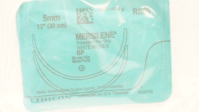 Ethicon RS20, 5mm, MERSILENE White Woven, BP, 80mm 1/2c Blunt Point, 12inch (x)