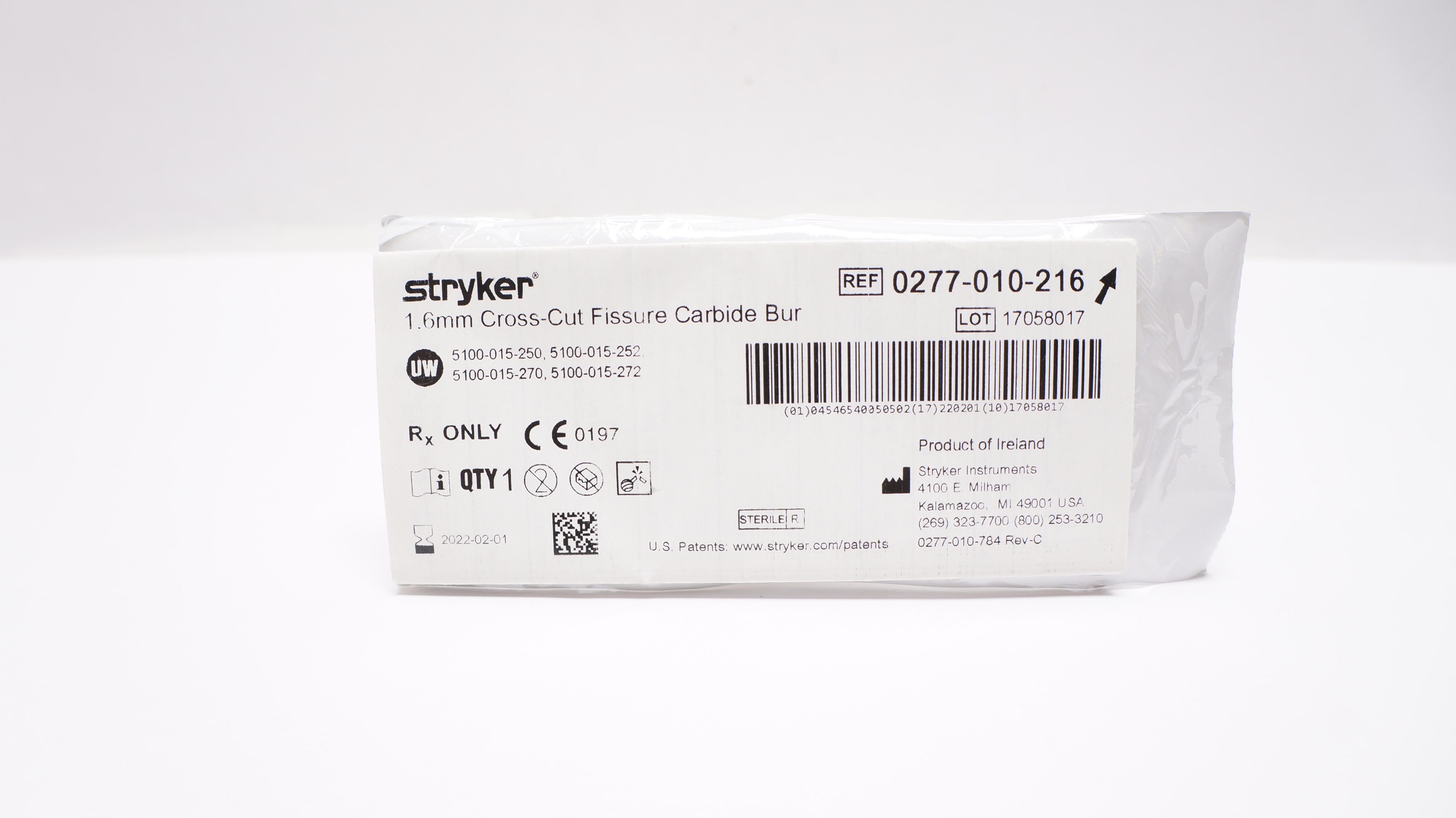 Stryker 0277-010-216 Cross-Cut Fissure Carbide Bur 1.6mm (x)
