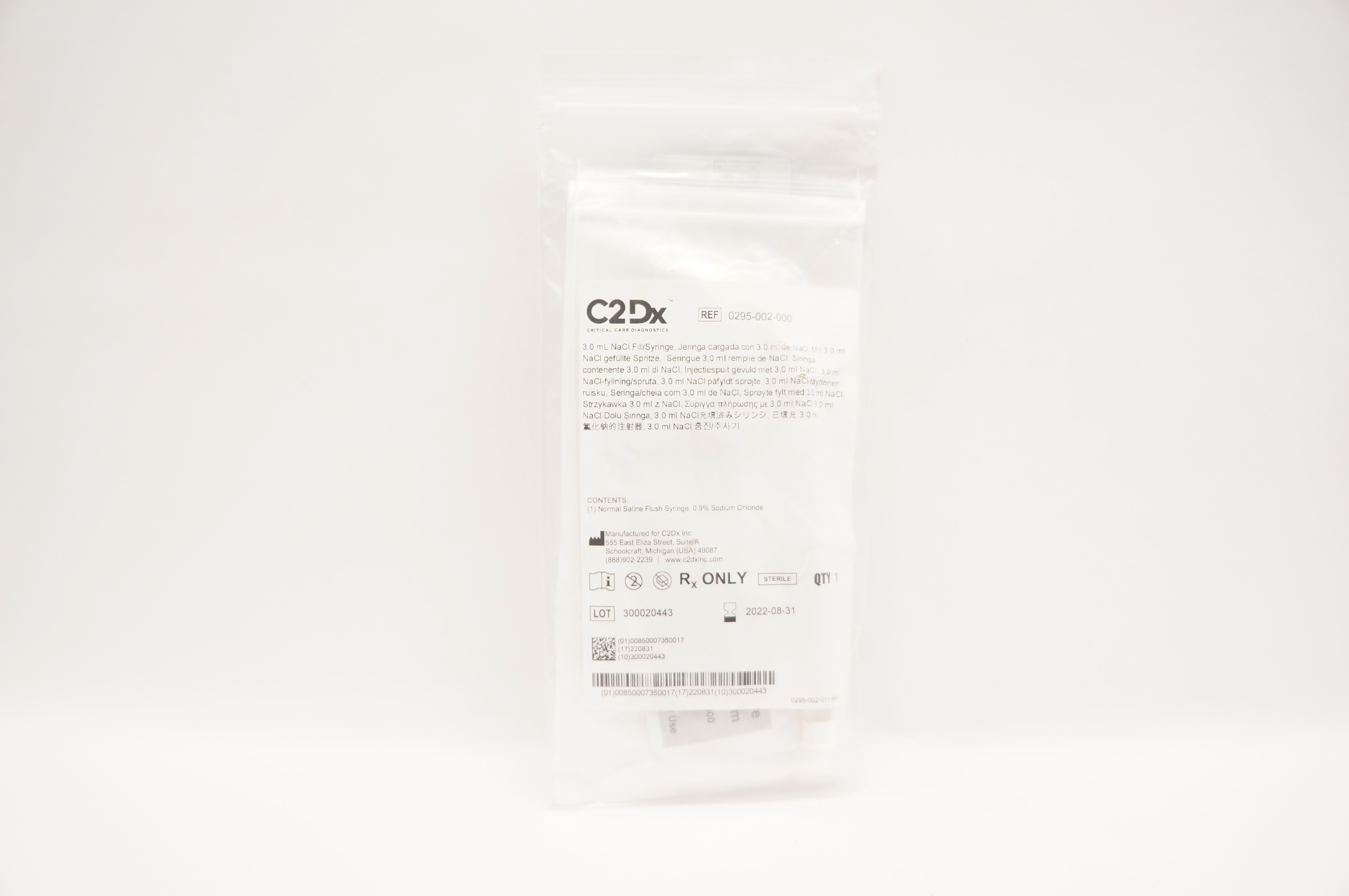 C2Dx 0295-002-000 Quick Pressure Monitor Set 3.0mL NaCl Fill/Syringe (x)