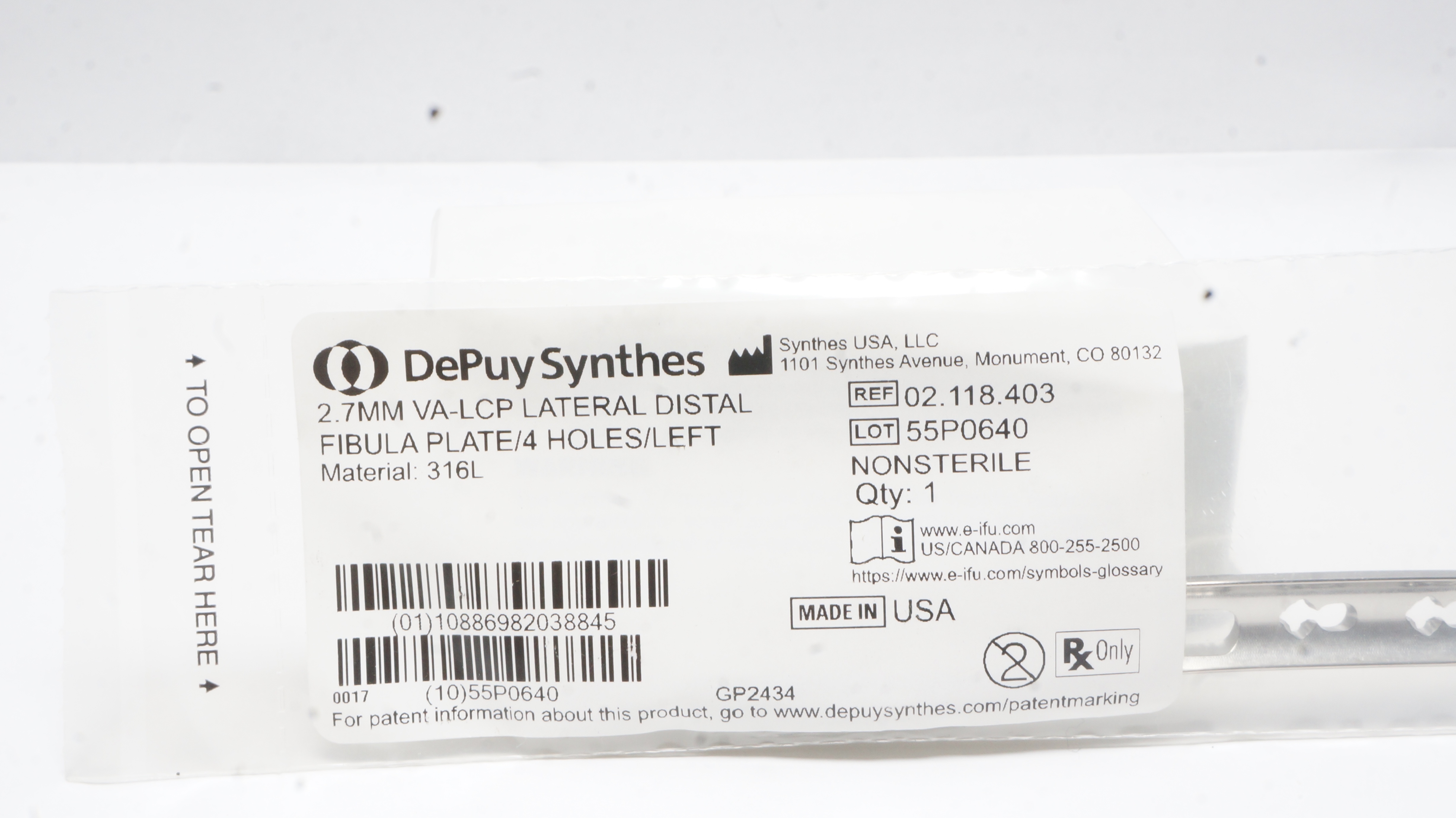 DePuy Synthes 02.118.403 2.7mm VALCP Lateral Distal Fibula Palte