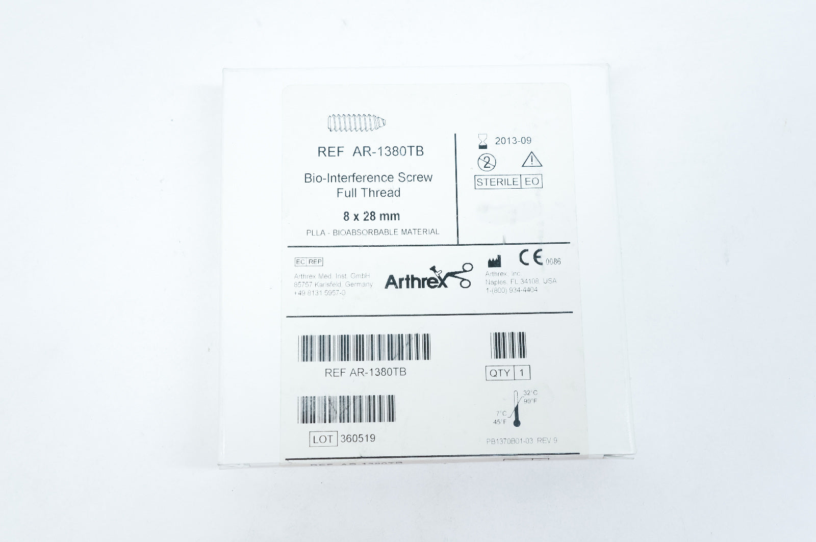 Arthrex AR-1380TB Bio-Interference Screw Full Thread 8 x 28mm (x)