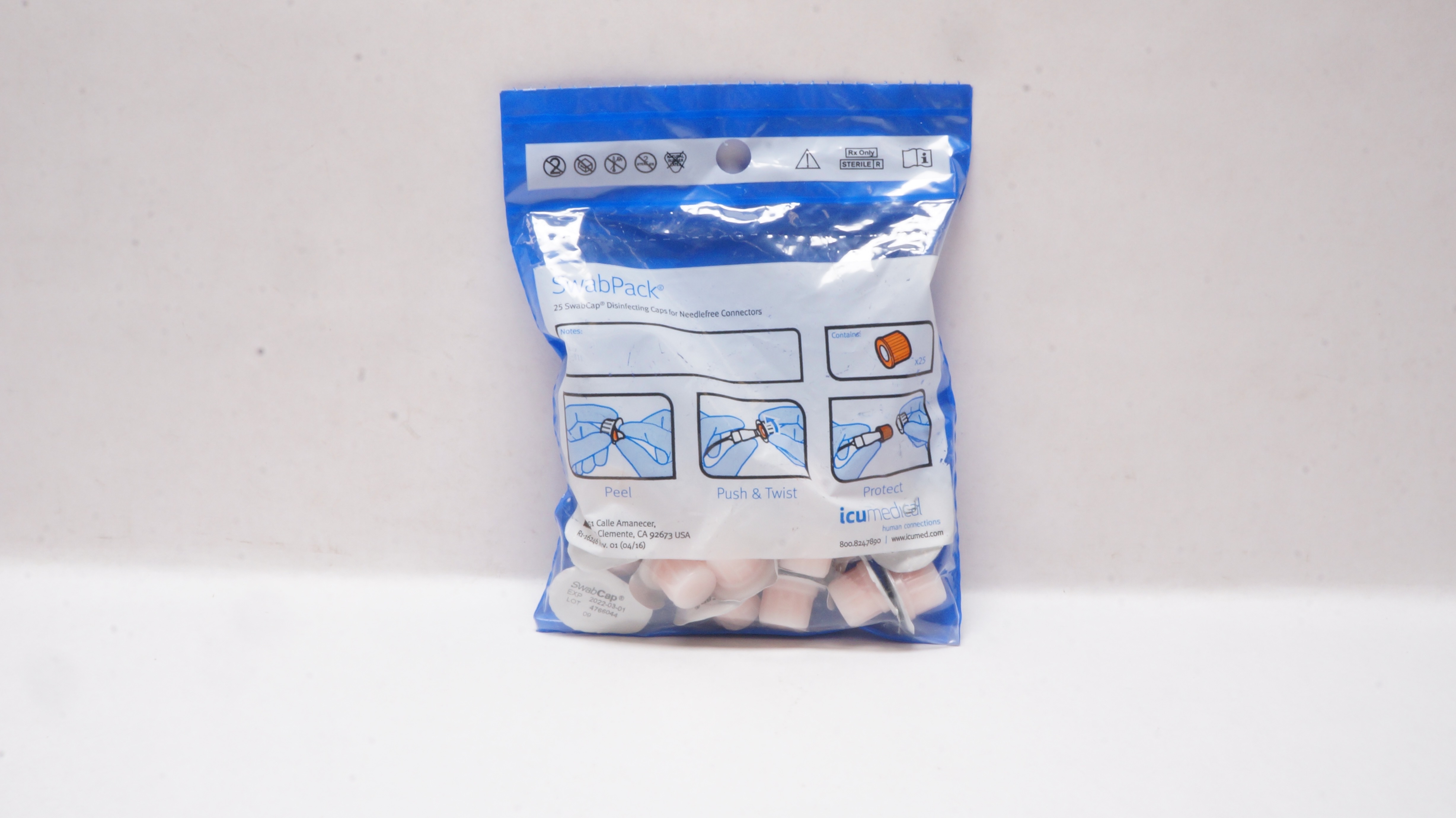 Swabcap Packaging IcuMedical SwabPack Disinfecting Caps for Needlefree Connectors - Bag ...