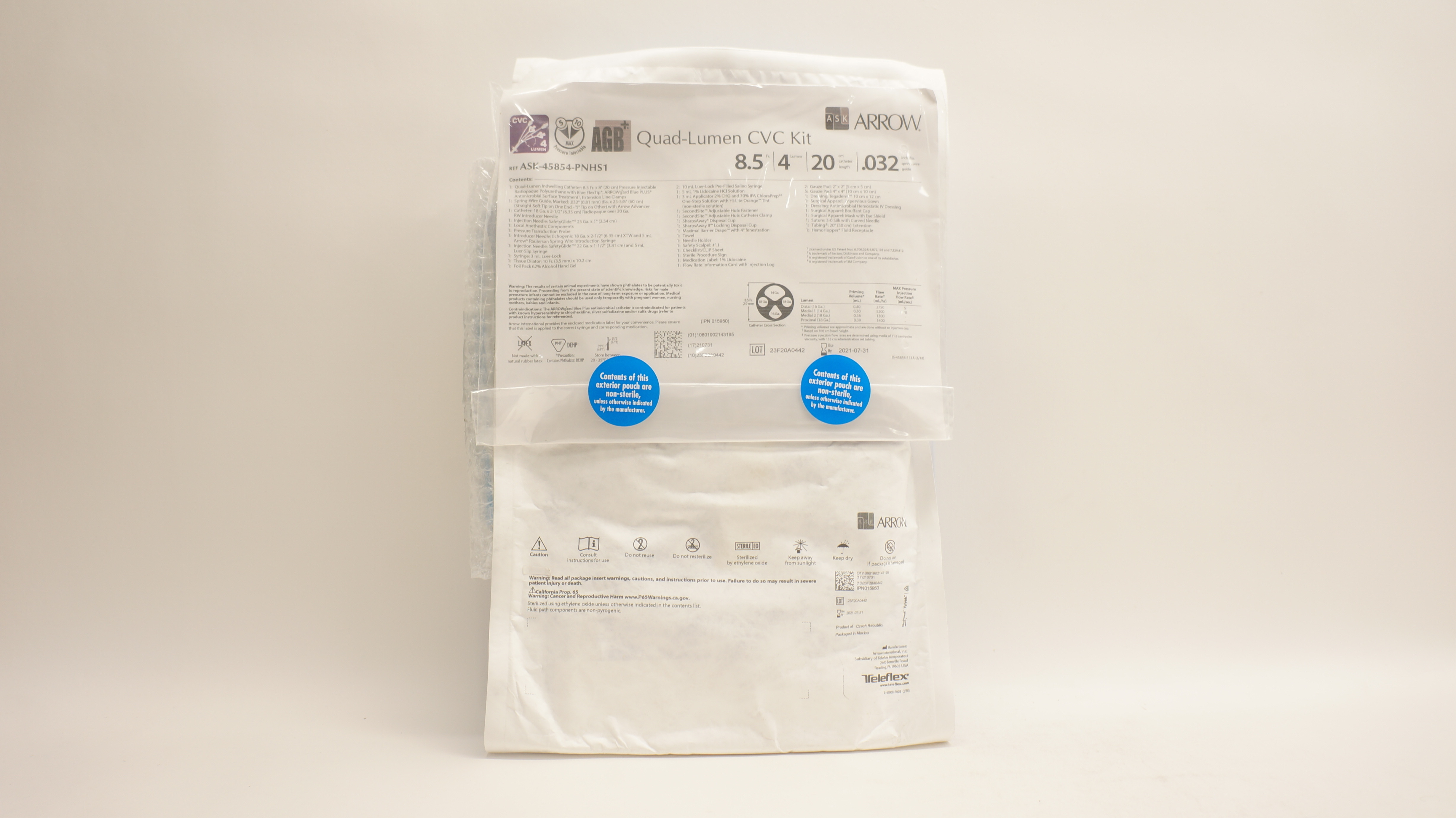 Arrow ASK-45854-PNHS1 Teleflex Quad-Lumen CVC Kit 8.5Fr. x 20cm (x)
