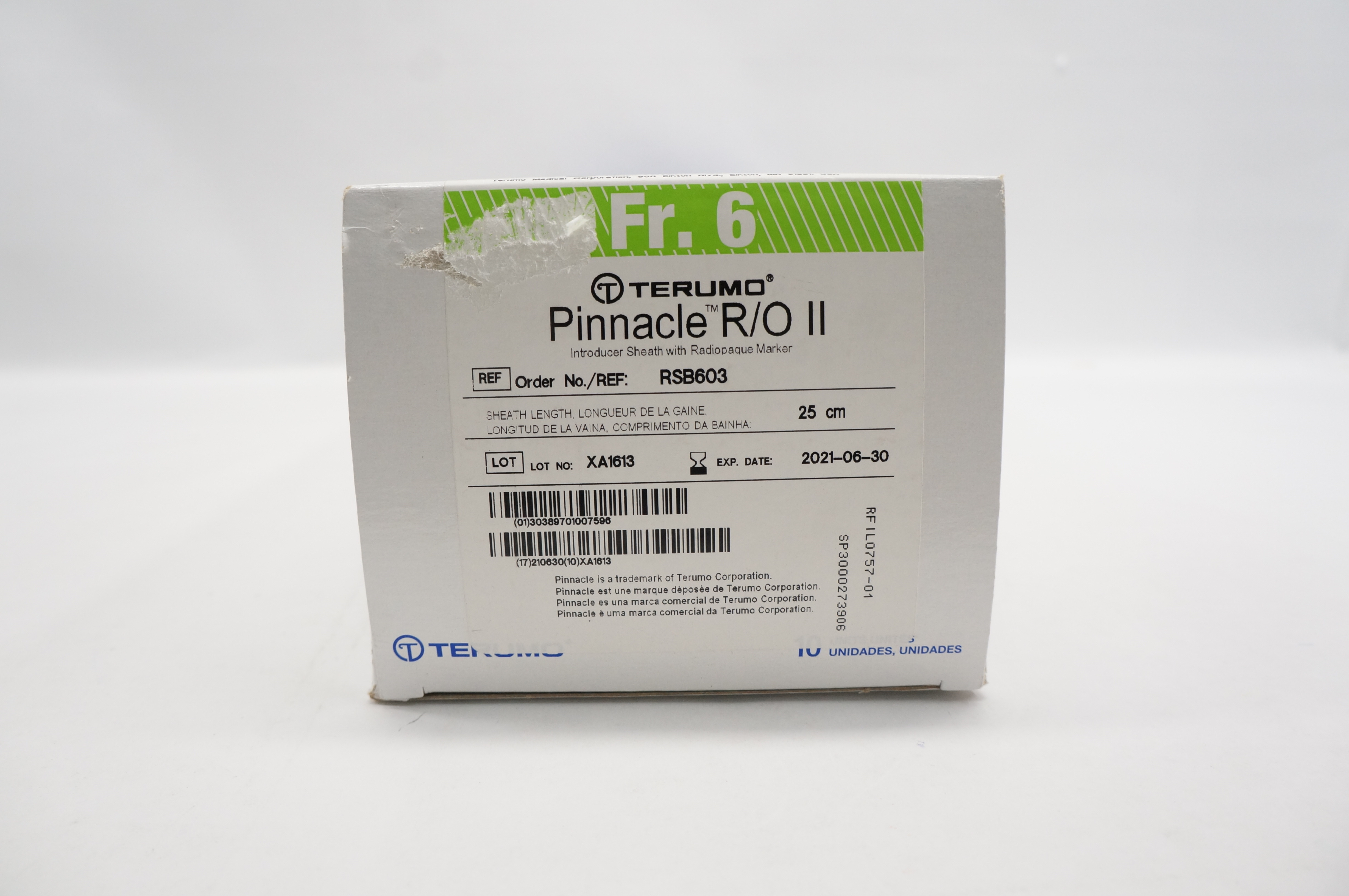 Terumo RSB603 Pinnacle R/O II Introducer Sheath 6Fr. x 25cm (x) - Box of 10