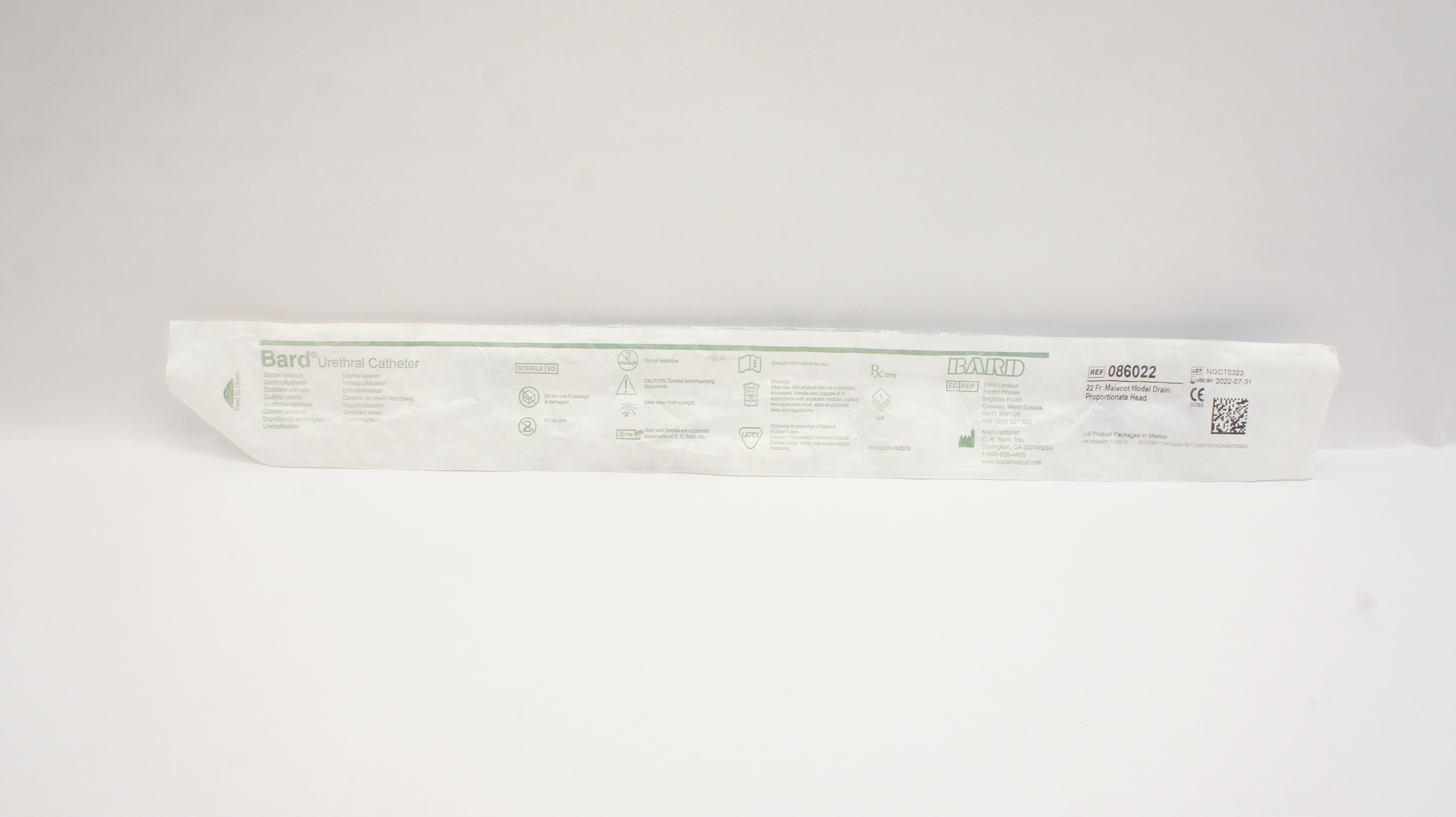 Bard 086022 Urethral Cath. Malecot Model Drain Proportionate Head 22Fr (x)