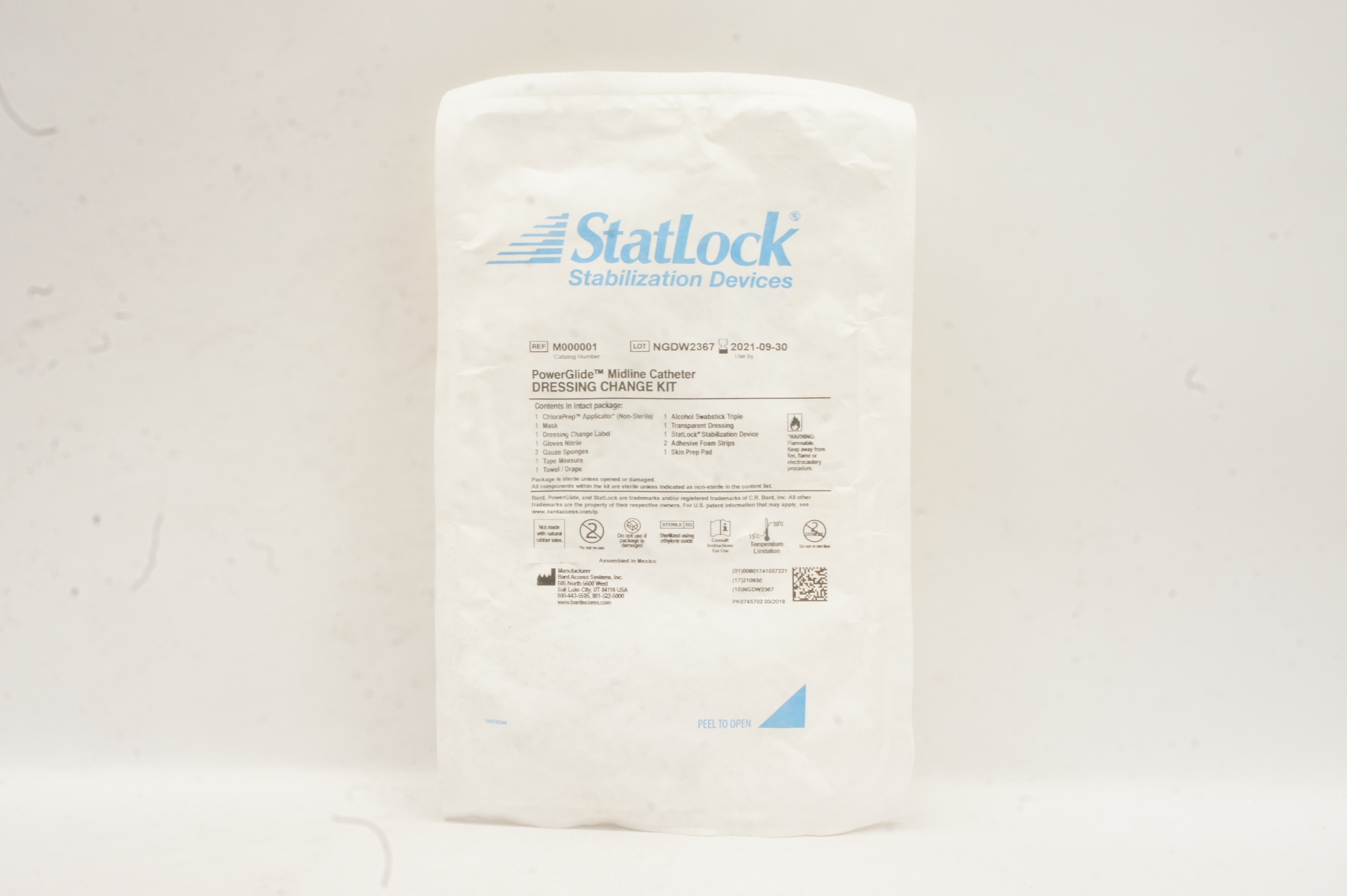 Bard M000001 StatLock PowerGlide Midline Cath. Dressing Change Kit (x)