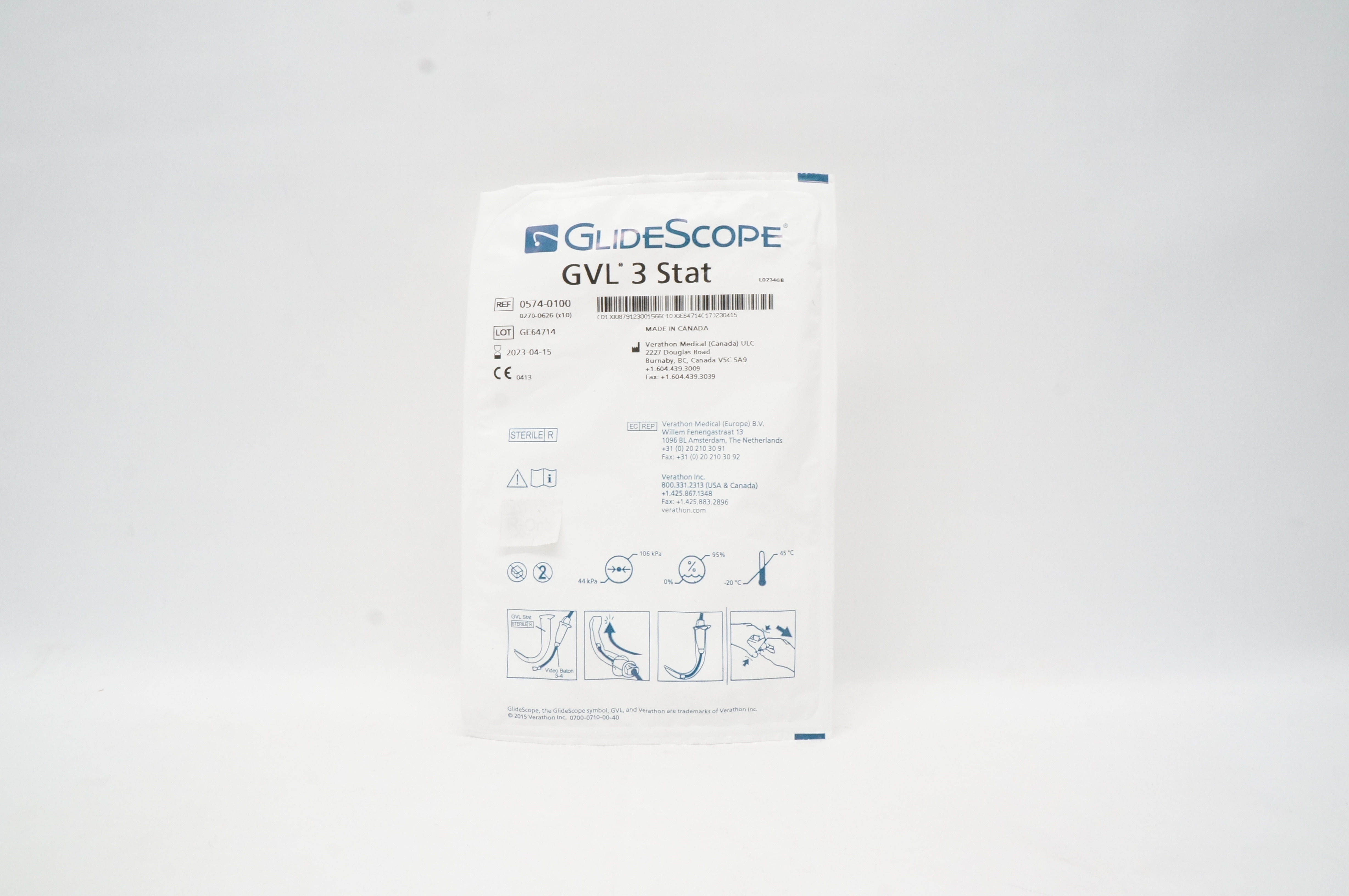 GlideScope 0574-0100 Verathon Medical GVL 3 Stat