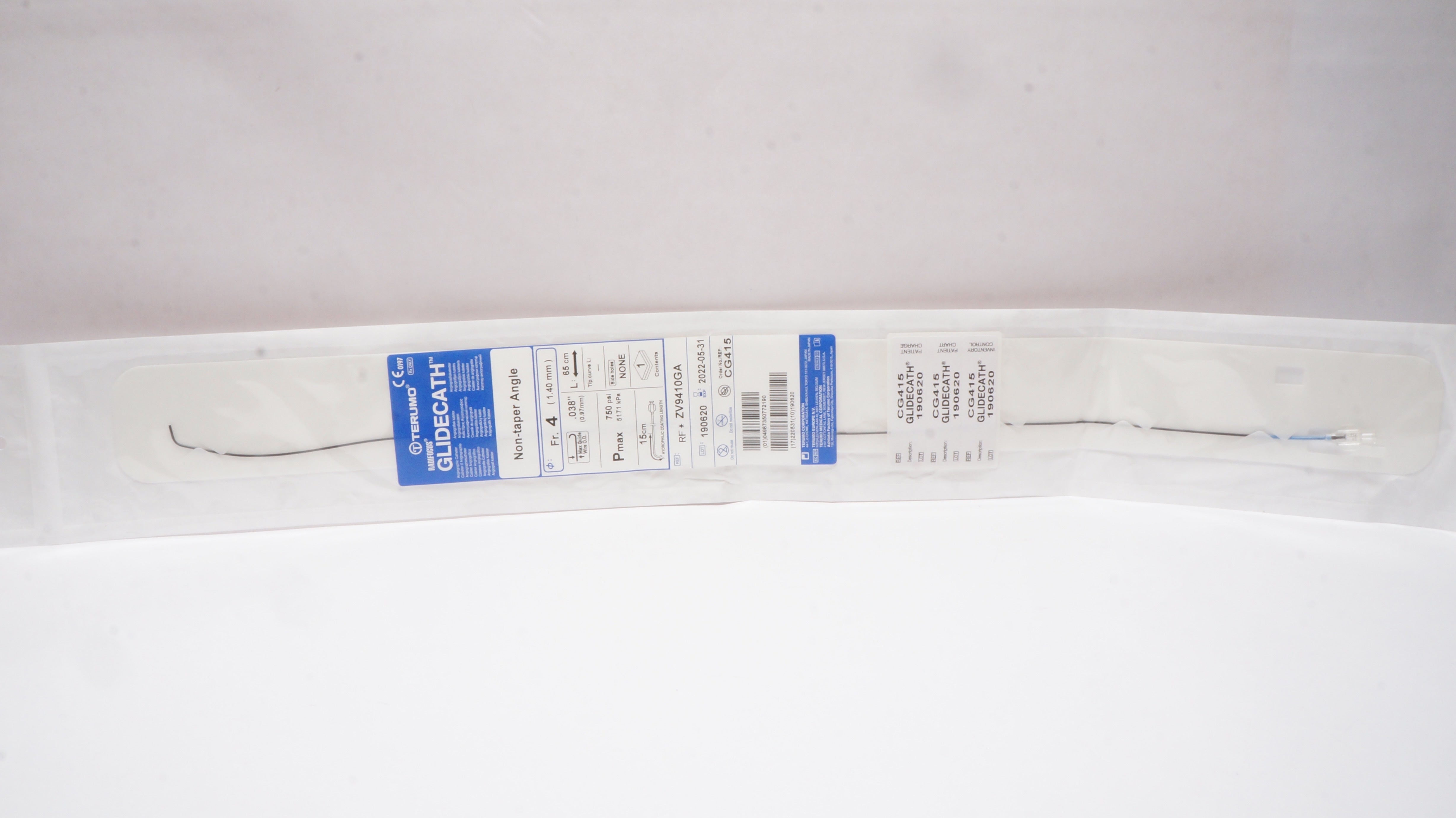 Terumo ZV9410GA Radifocus Glidecath Angiographic Cath. 4Fr. x 65cm x .038inch(x)