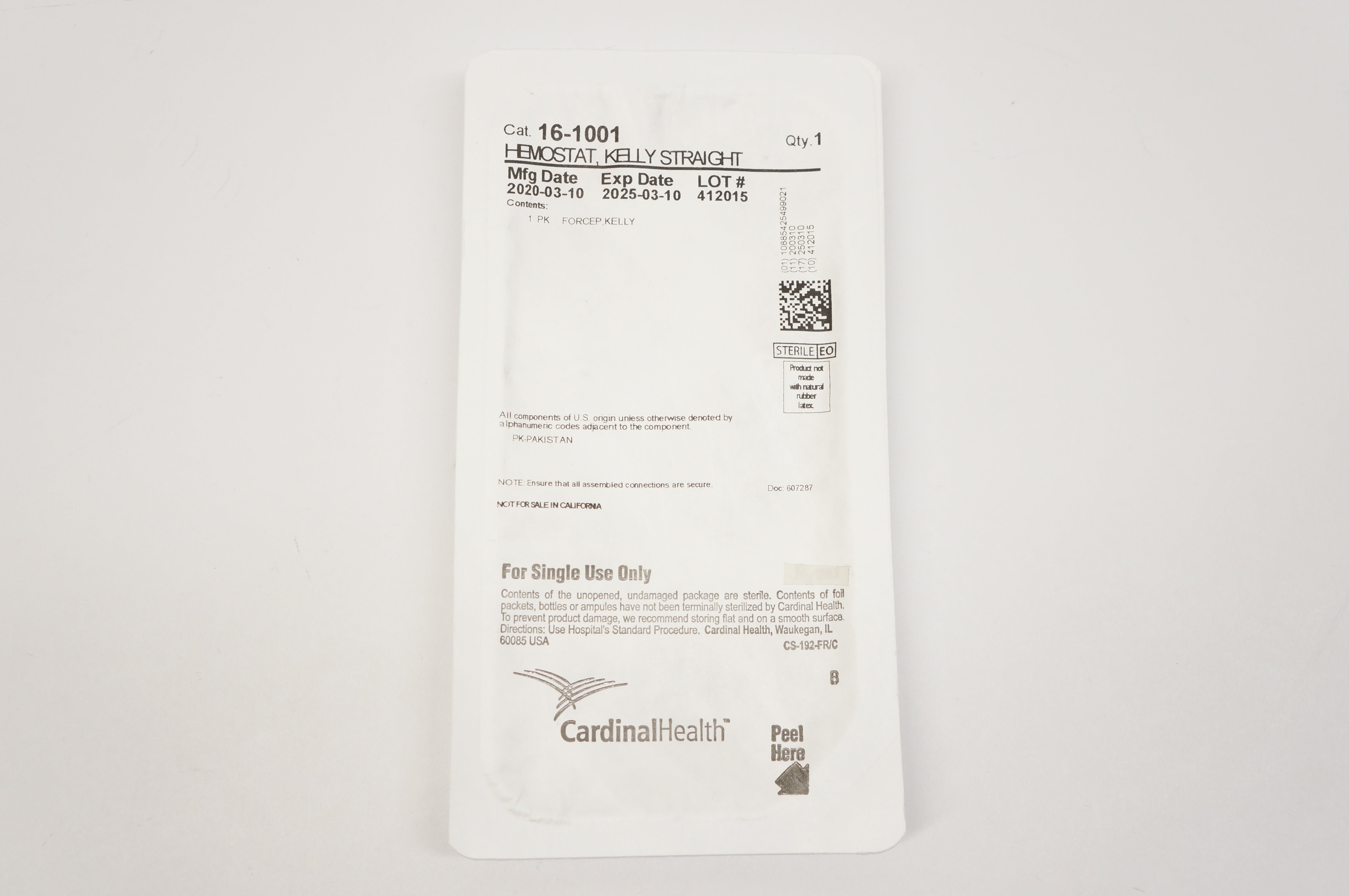 Cardinal Health 16-1001 Hemostat, Kelly Straight, Sterile ~ Lot of 10
