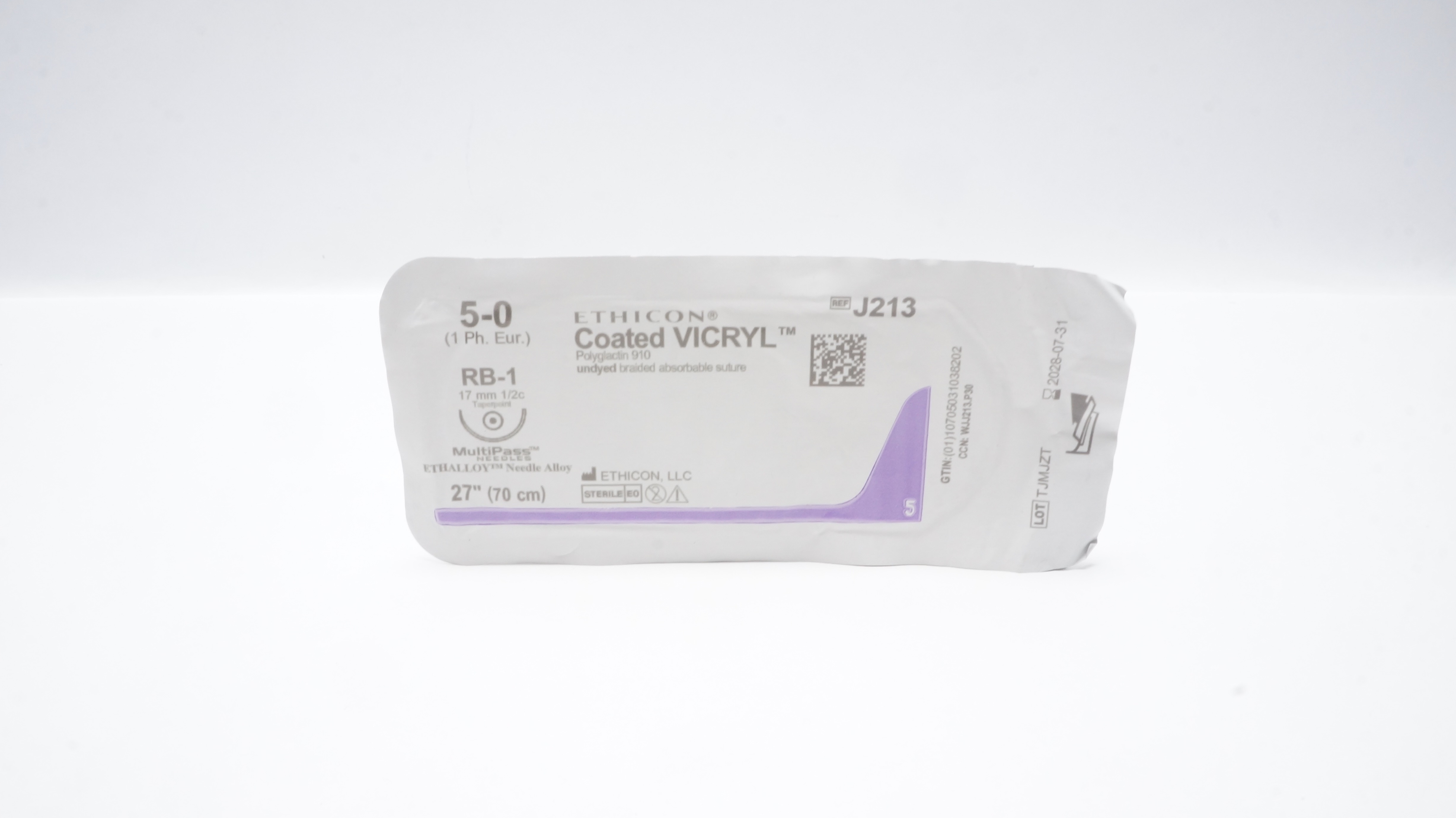 Ethicon J213 5-0 Coated VICRYL Polyglactin Stre RB-1 17mm 1/2c Taperpoint 27inch