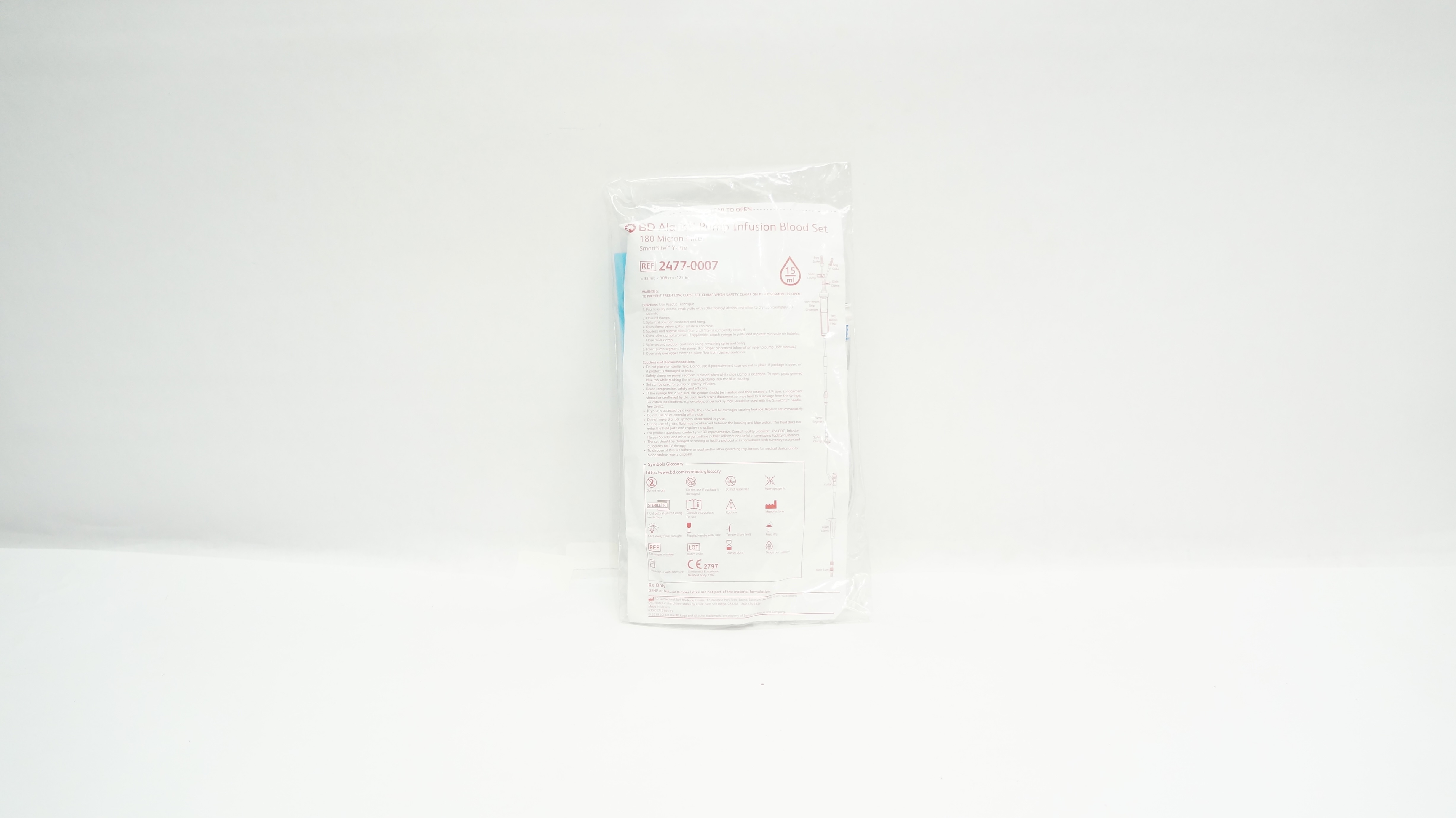BD 2477-0007 Alaris Pump Infusion Blood Set, 33ml x 121inch 15Drops/ml